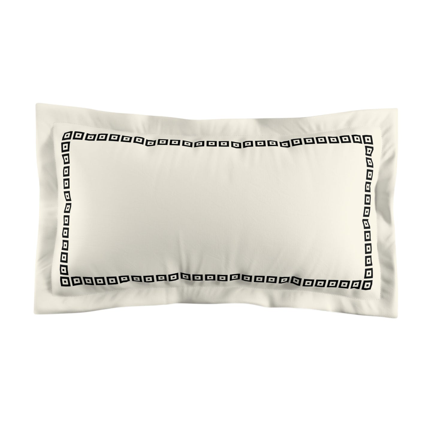 Pale Cream Microfiber Pillow Sham with Flange, Black Repeating Square Motif Print, Classic Border, White Reverse Side, Standard (width x length) 22 x 30 inches / 56 x 76 cm