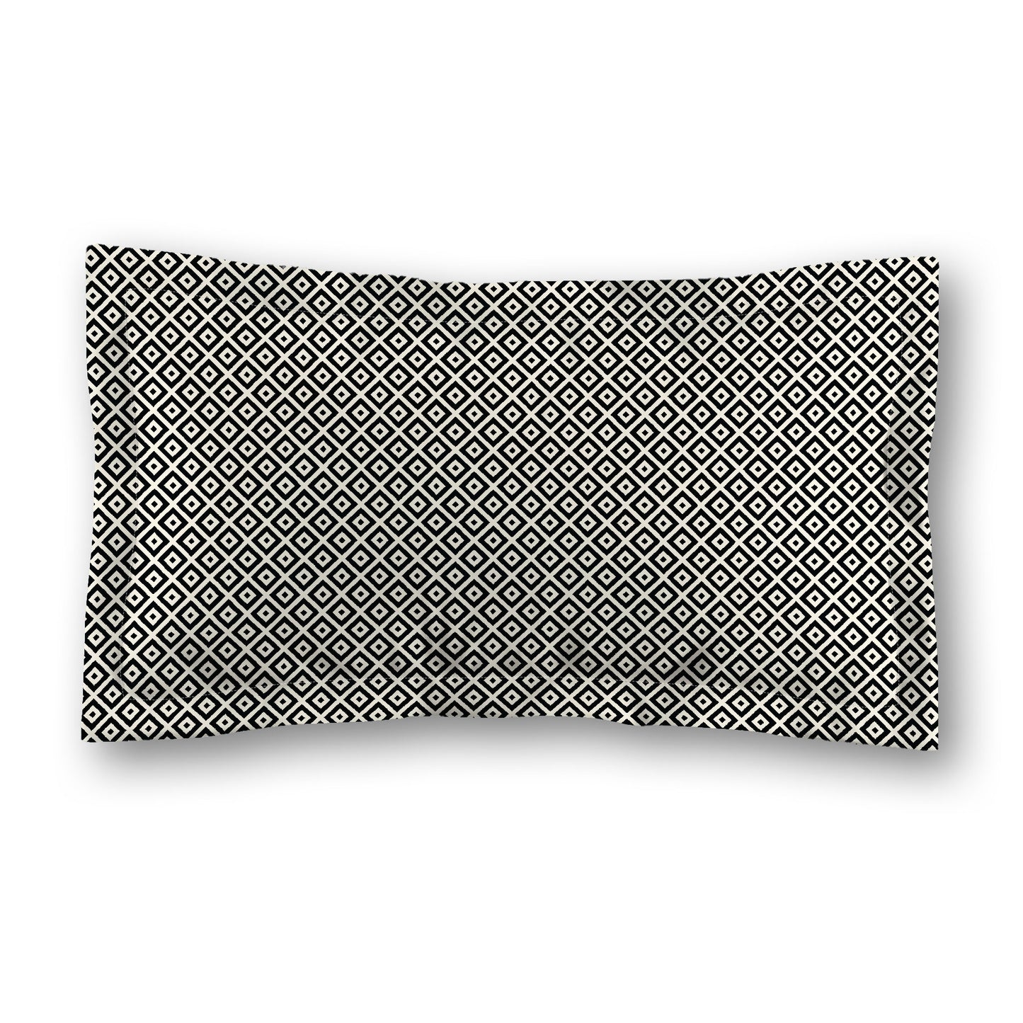Pale Cream Microfiber Pillow Sham with Flange, Black Repeating Square Motif Print, White Reverse Side, Standard (width x length) 22 x 30 inches / 56 x 76 cm