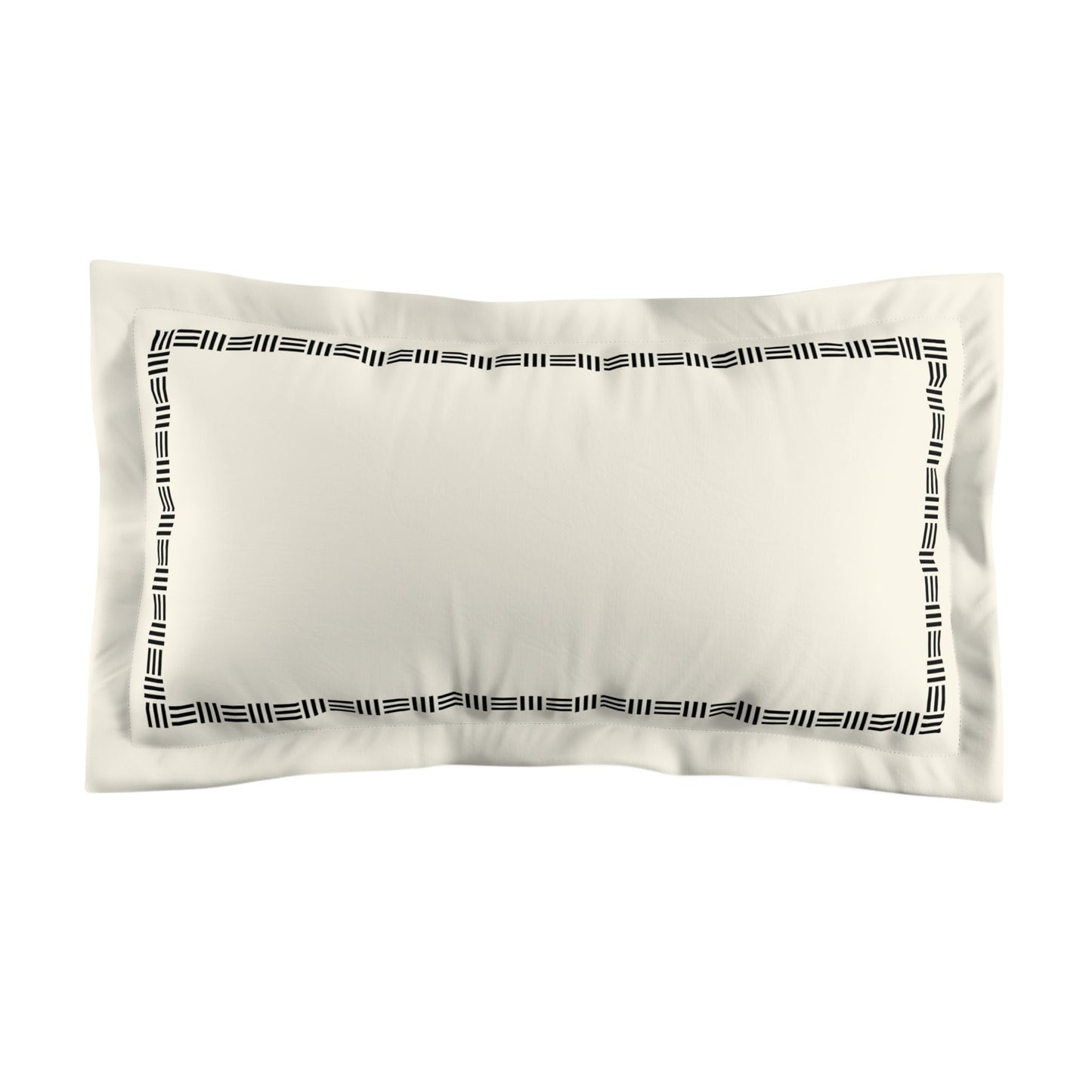 Pale Cream Microfiber Pillow Sham with Flange, Black Single Weave Motif Print, Classic Border, White Reverse Side, Standard (width x length) 22 x 30 inches / 56 x 76 cm