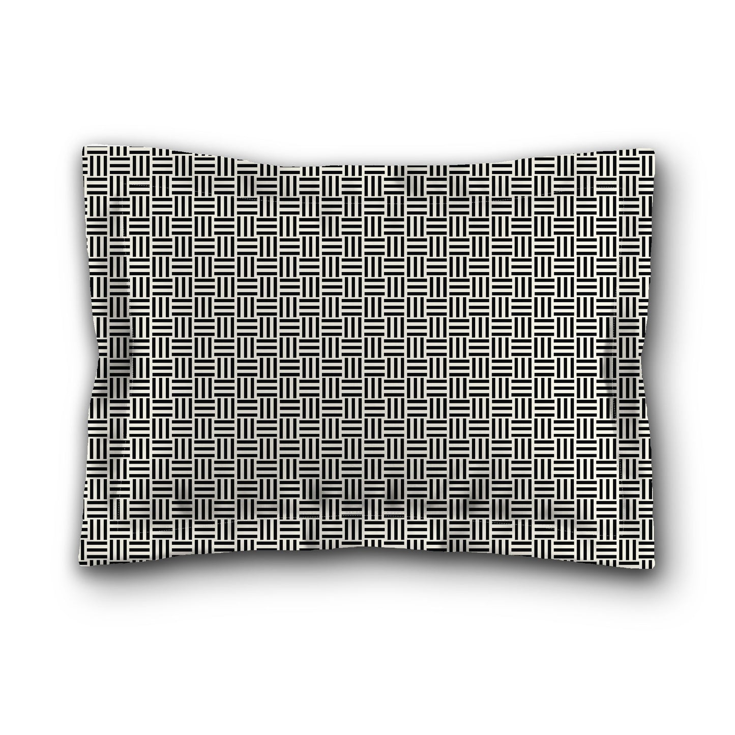 Pale Cream Microfiber Pillow Sham with Flange, Black Single Weave Motif Print, White Reverse Side, King (width x length) 22 x 38 inches / 56 x 97 cm