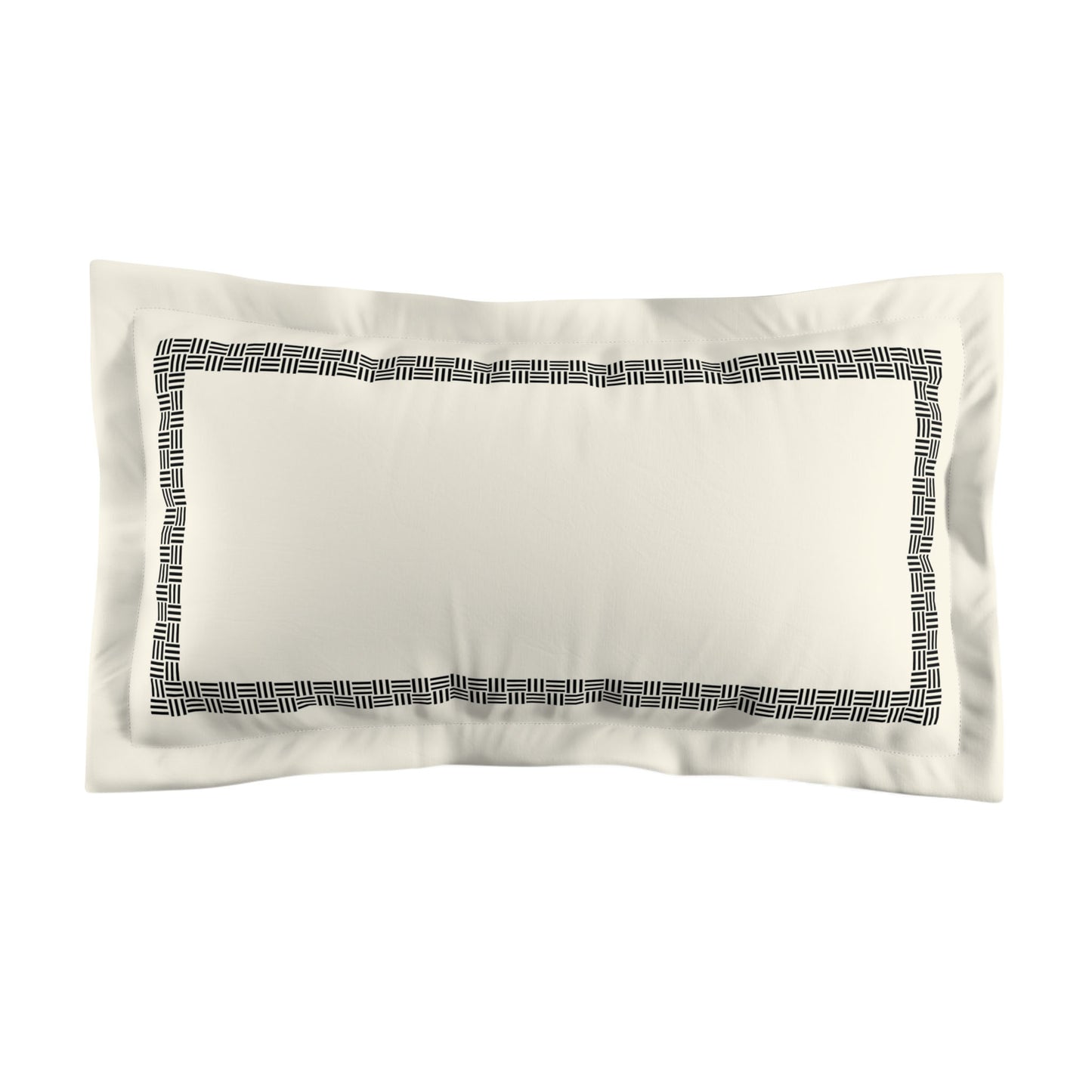Pale Cream Microfiber Pillow Sham with Flange, Black Double Weave Motif Print, Classic Border, White Reverse Side, Standard (width x length) 22 x 30 inches / 56 x 76 cm