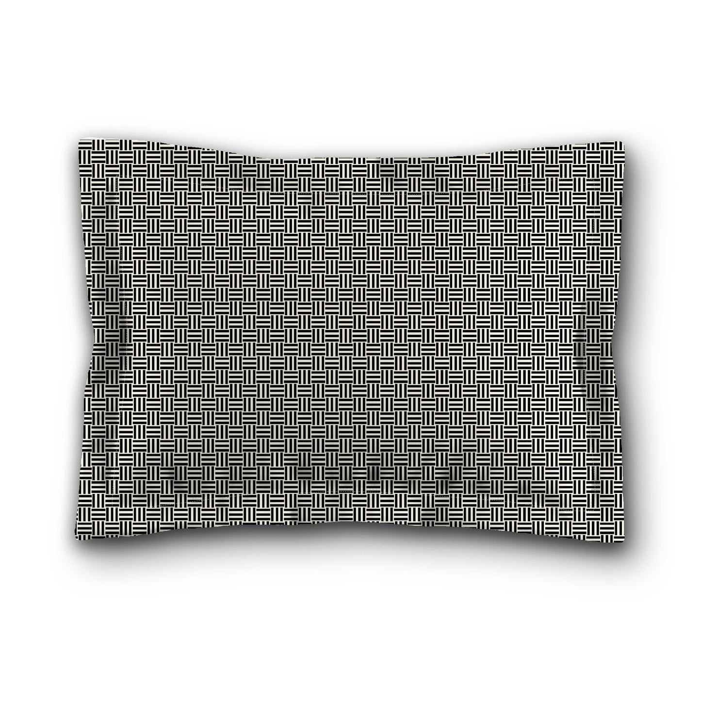 Pale Cream Microfiber Pillow Sham with Flange, Black Double Weave Motif Print, White Reverse Side, King (width x length) 22 x 38 inches / 56 x 97 cm