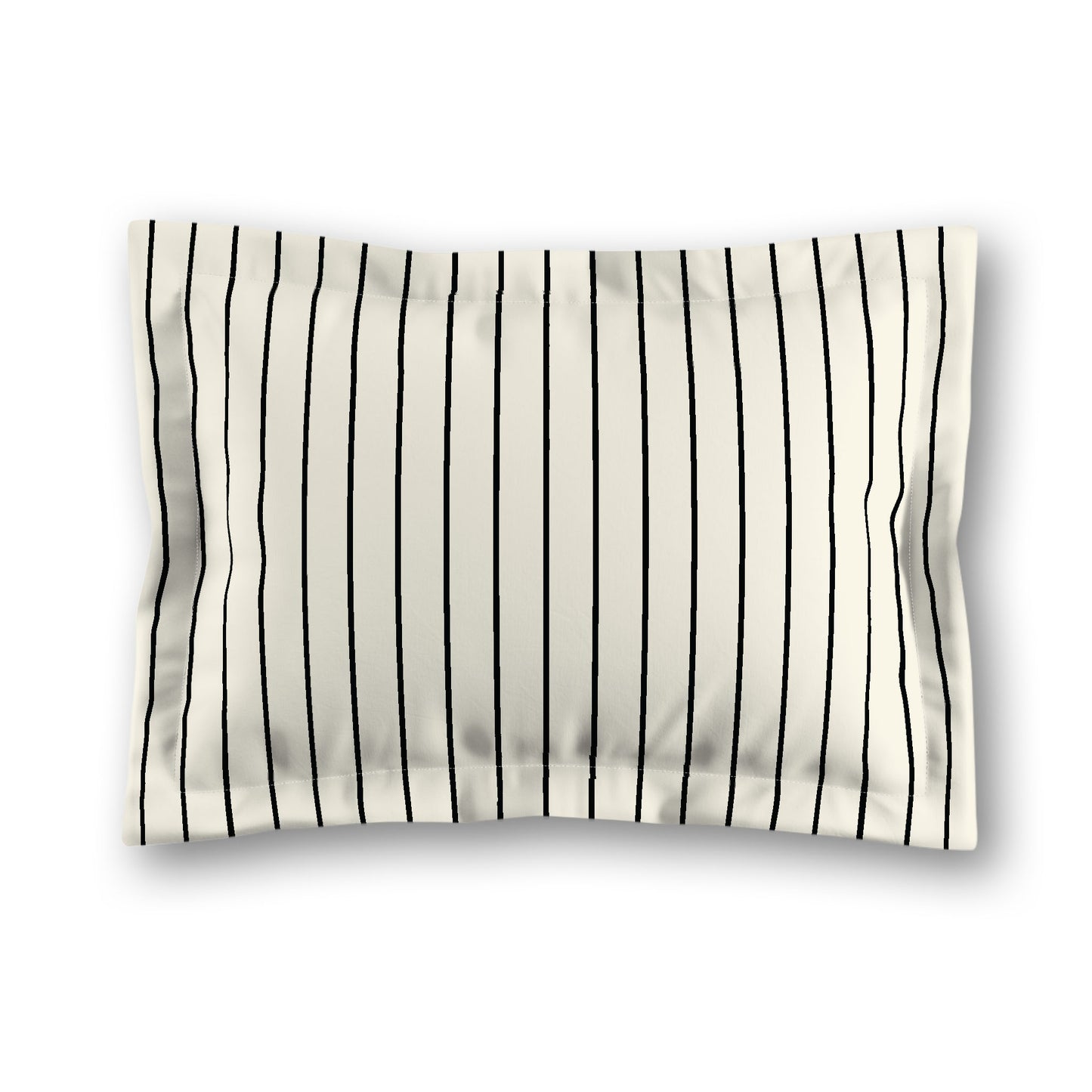 Pale Cream Microfiber Sham with Flange, Black Stripes on Front, White Reverse Side, King (width x length) 22 x 38 inches / 56 x 97 cm