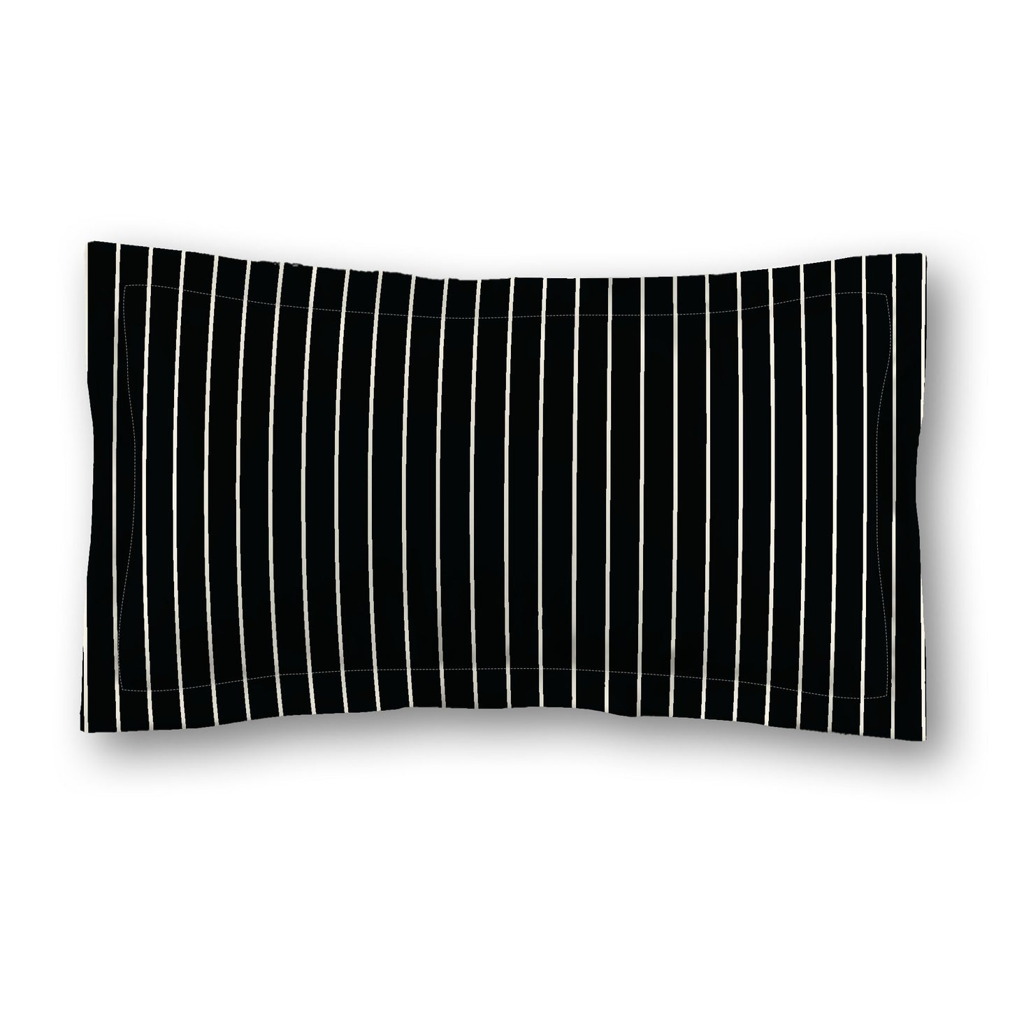 Black Microfiber Sham with Flange, Pale Cream Stripes on Front, White Reverse Side, Standard (width x length) 22 x 30 inches / 56 x 76 cm