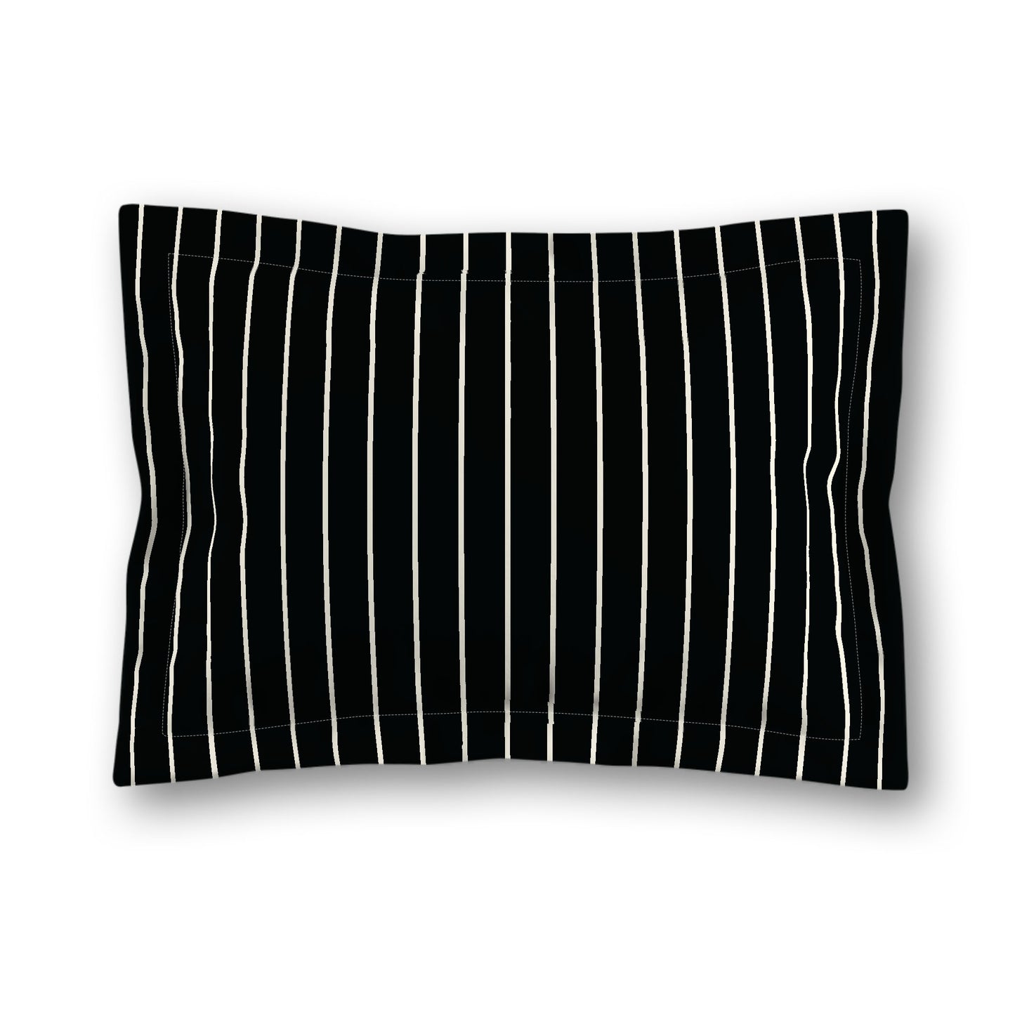 Black Microfiber Sham with Flange, Pale Cream Stripes on Front, White Reverse Side, King (width x length) 22 x 38 inches / 56 x 97 cm