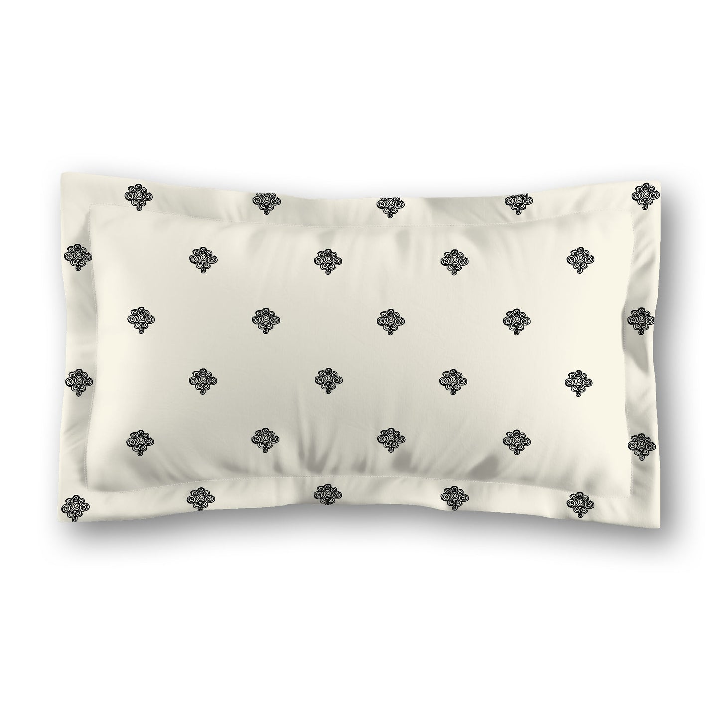 Pale Cream Microfiber Pillow Sham with Flange, Black Hand-painted Swizzle Motif Print, White Reverse Side, Standard (width x length) 22 x 30 inches / 56 x 76 cm