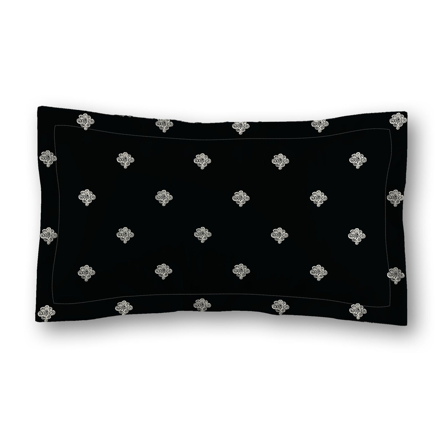 Black Microfiber Pillow Sham with Flange, Pale Cream Hand-painted Swizzle Motif Print, White Reverse Side, Standard (width x length) 22 x 30 inches / 56 x 76 cm