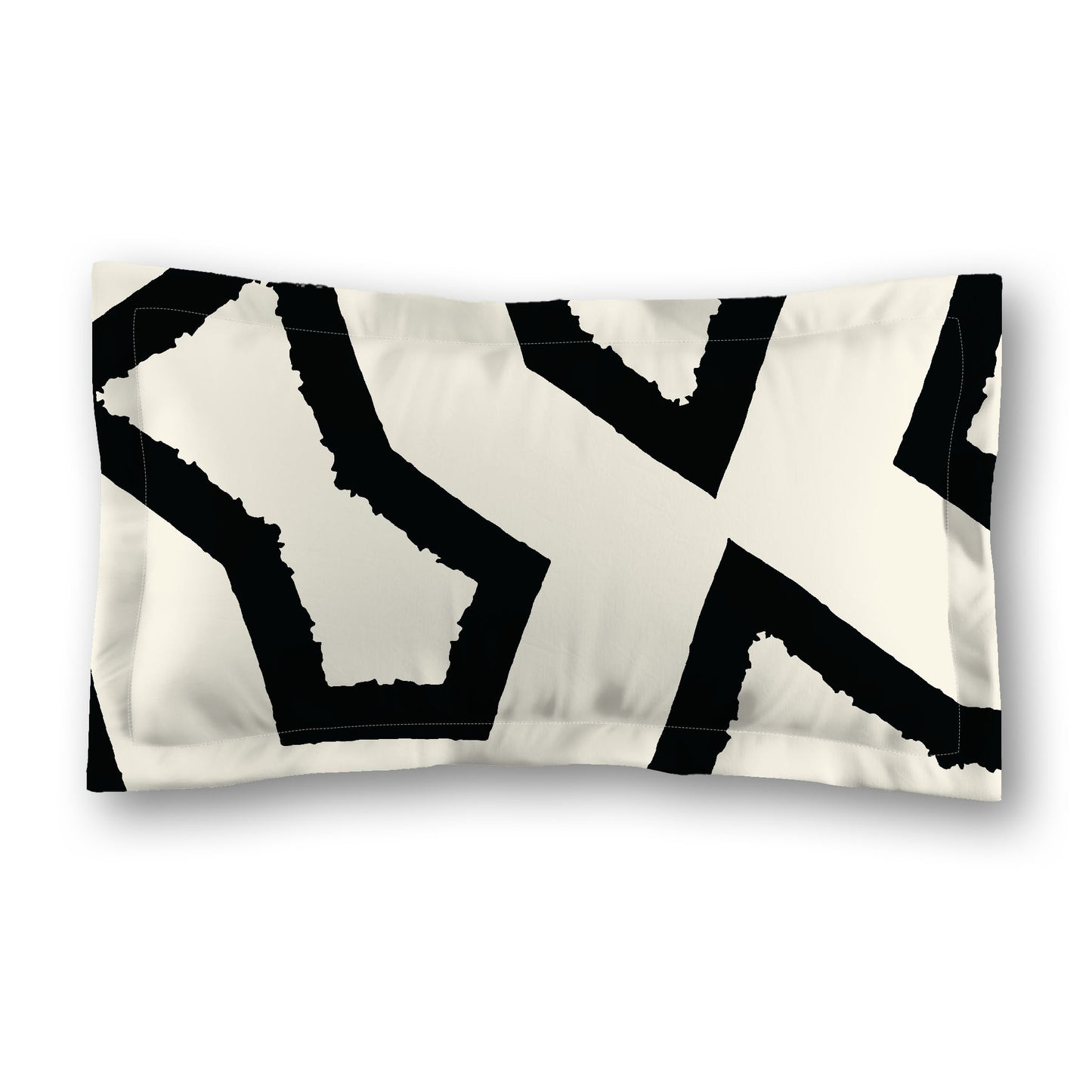 Pale Cream Microfiber Sham with Flange, Bold Black Graphic on Front, White Reverse Side, Standard (width x length) 22 x 30 inches / 56 x 76 cm