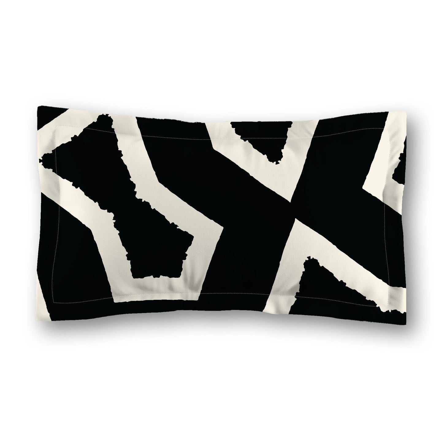 Black Microfiber Pillow Sham with Flange, Bold Pale Cream Graphic on Front, White Reverse Side, Standard (width x length) 22 x 30 inches / 56 x 76 cm