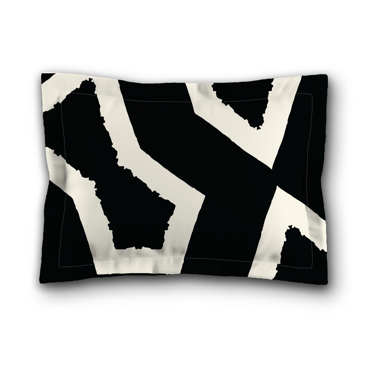 Black Microfiber Pillow Sham with Flange, Bold Pale Cream Graphic on Front, White Reverse Side, King (width x length) 22 x 38 inches / 56 x 97 cm