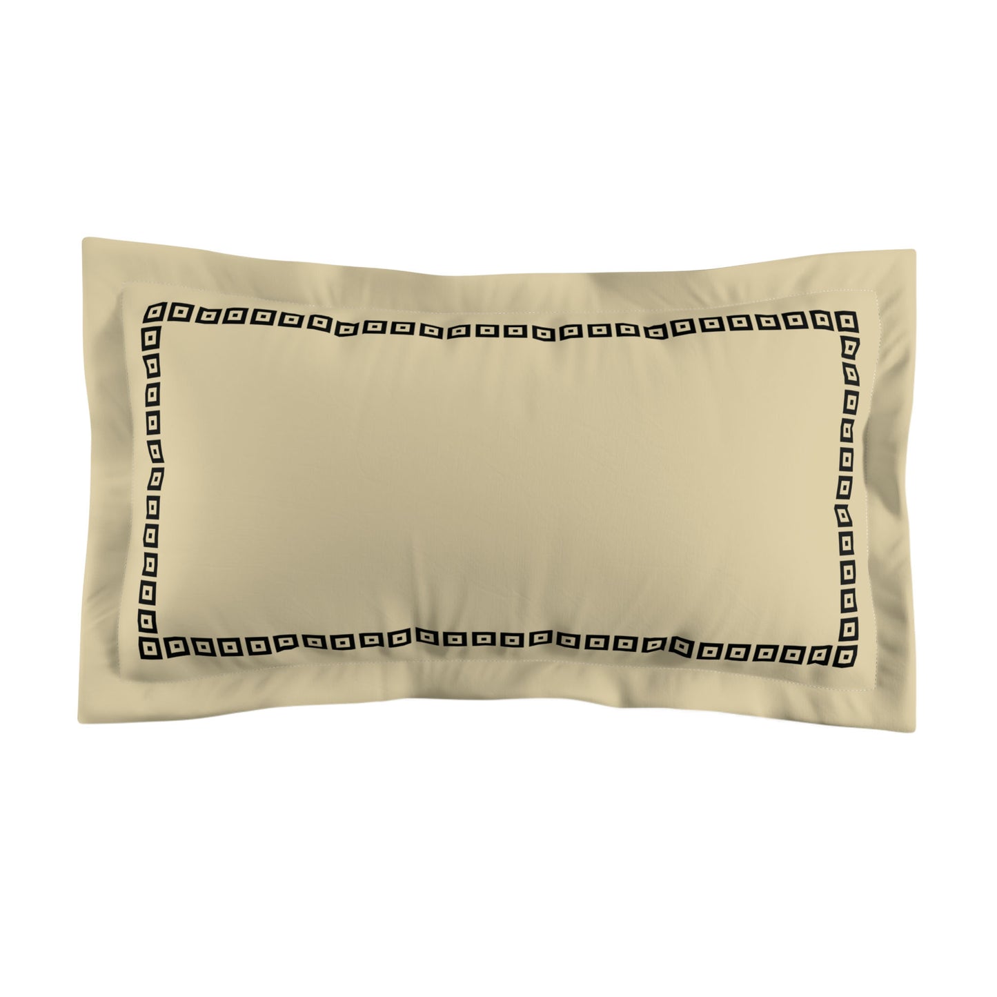 Desert Sand Microfiber Pillow Sham with Flange, Black Repeating Square Motif Print, Classic Border, Desert Sand Reverse Side, Standard (width x length) 22 x 30 inches / 56 x 76 cm