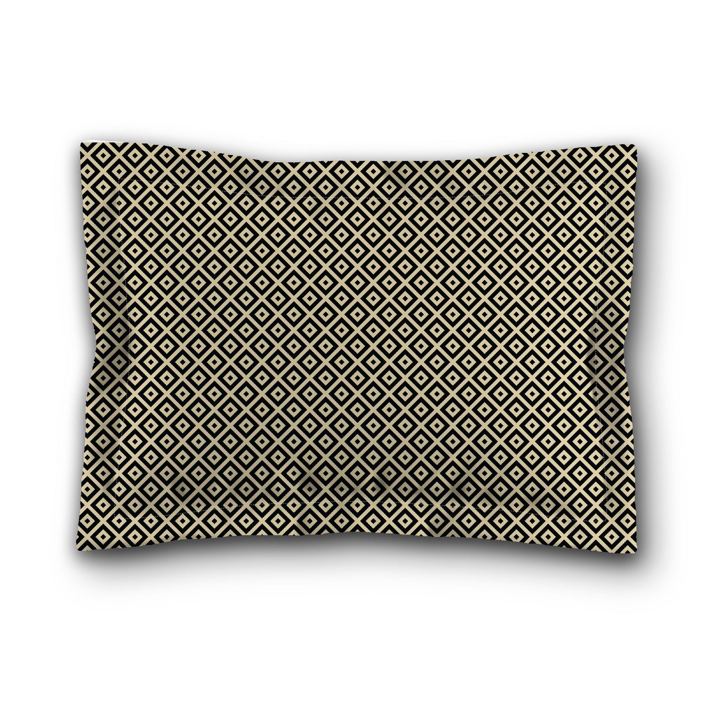 Desert Sand Microfiber Pillow Sham with Flange, Black Repeating Square Motif Print, Desert Sand Reverse Side, King (width x length) 22 x 38 inches / 56 x 97 cm