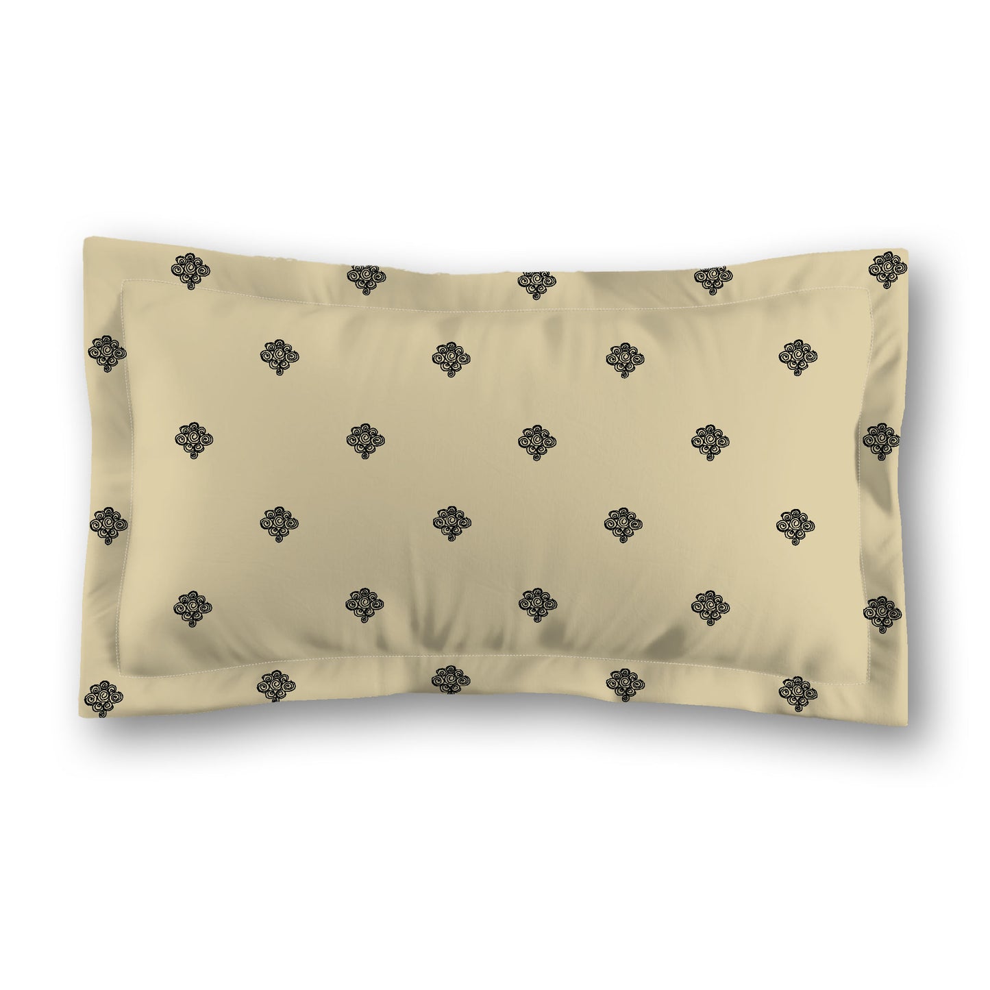Desert Sand Microfiber Pillow Sham with Flange, Black Hand-painted Swizzle Motif Print, Desert Sand Reverse Side, Standard (width x length) 22 x 30 inches / 56 x 76 cm