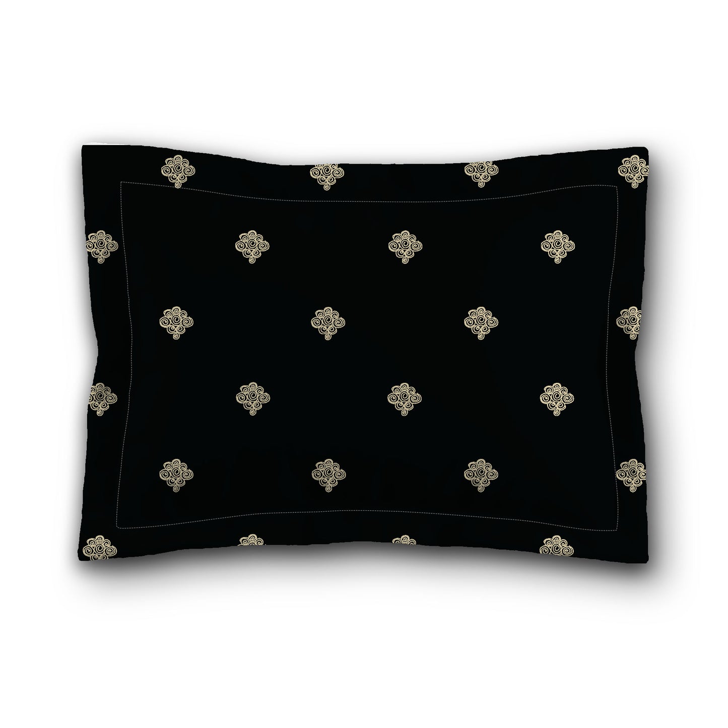 Black Microfiber Pillow Sham with Flange, Desert Sand Hand-painted Swizzle Motif Print, Desert Sand Reverse Side, King (width x length) 22 x 38 inches / 56 x 97 cm