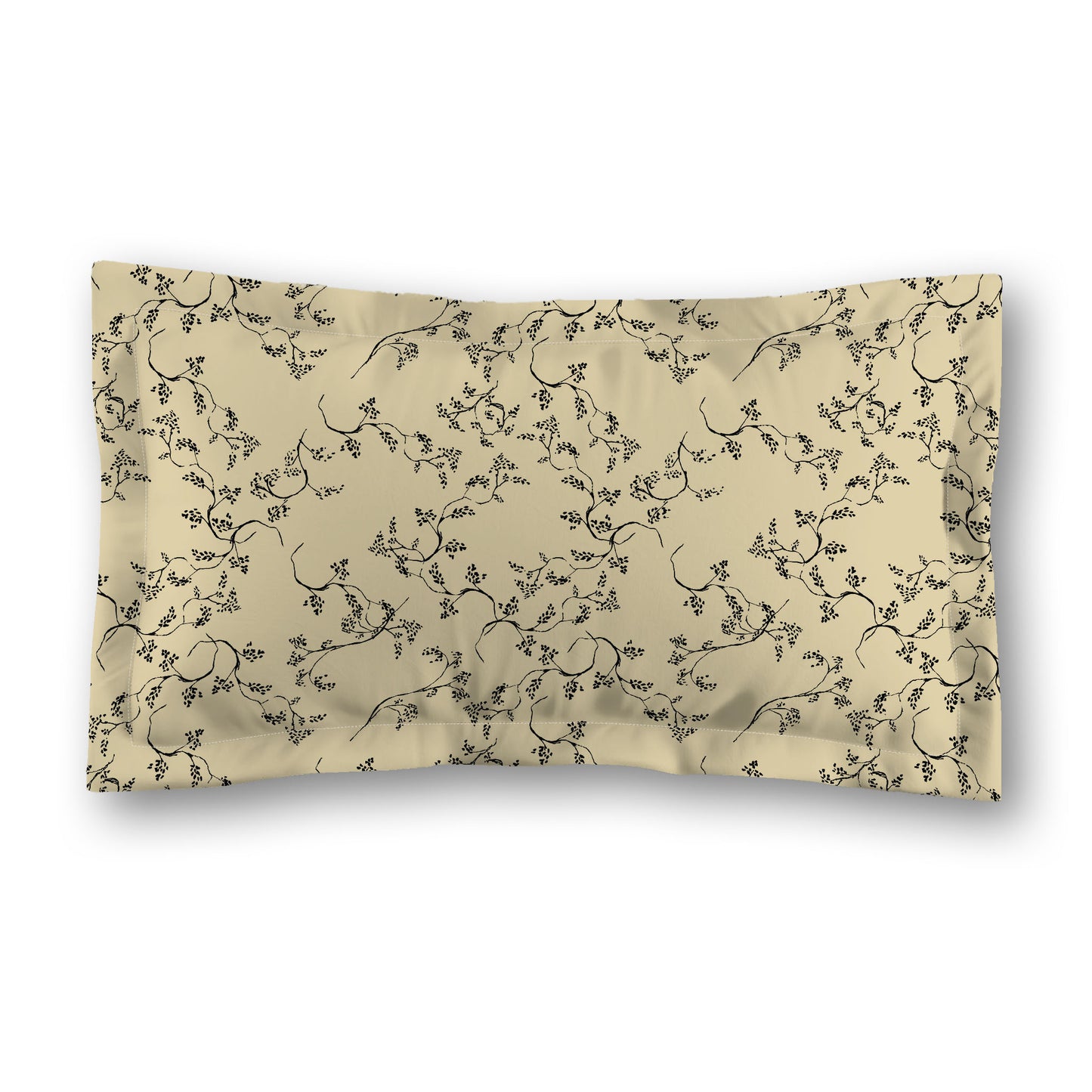 Desert Sand Microfiber Pillow Sham with Flange, Black Hand-painted Vine Print, Desert Sand Reverse Side, Standard (width x length) 22 x 30 inches / 56 x 76 cm