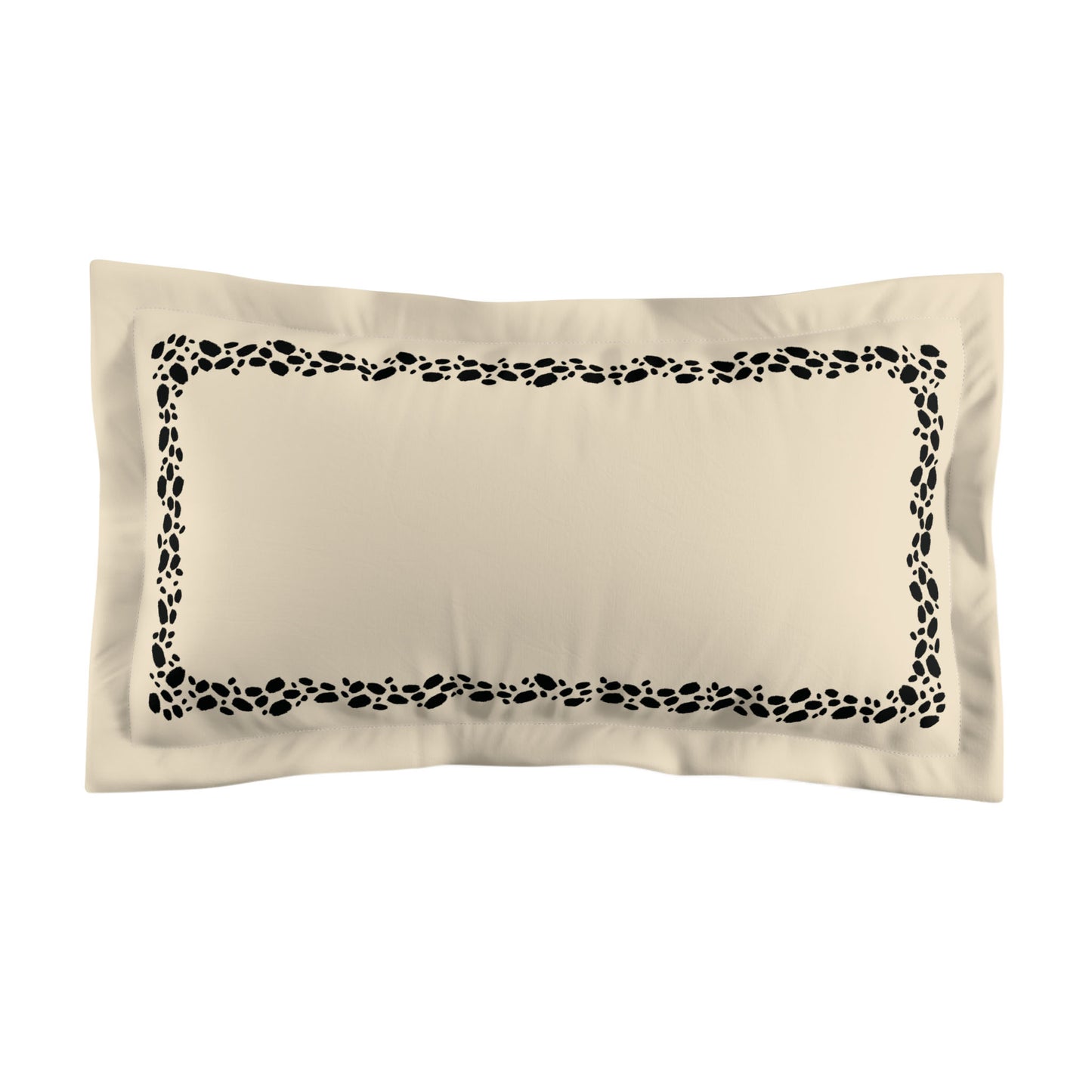 Beige Microfiber Pillow Sham with Flange, Black Hand-painted Dab Motif Print, Classic Border, White Reverse Side, Standard (width x length) 22 x 30 inches / 56 x 76 cm