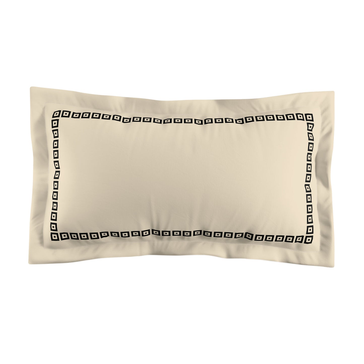 Beige Microfiber Pillow Sham with Flange, Black Repeating Square Motif Print, Classic Border, White Reverse Side, Standard (width x length) 22 x 30 inches / 56 x 76 cm