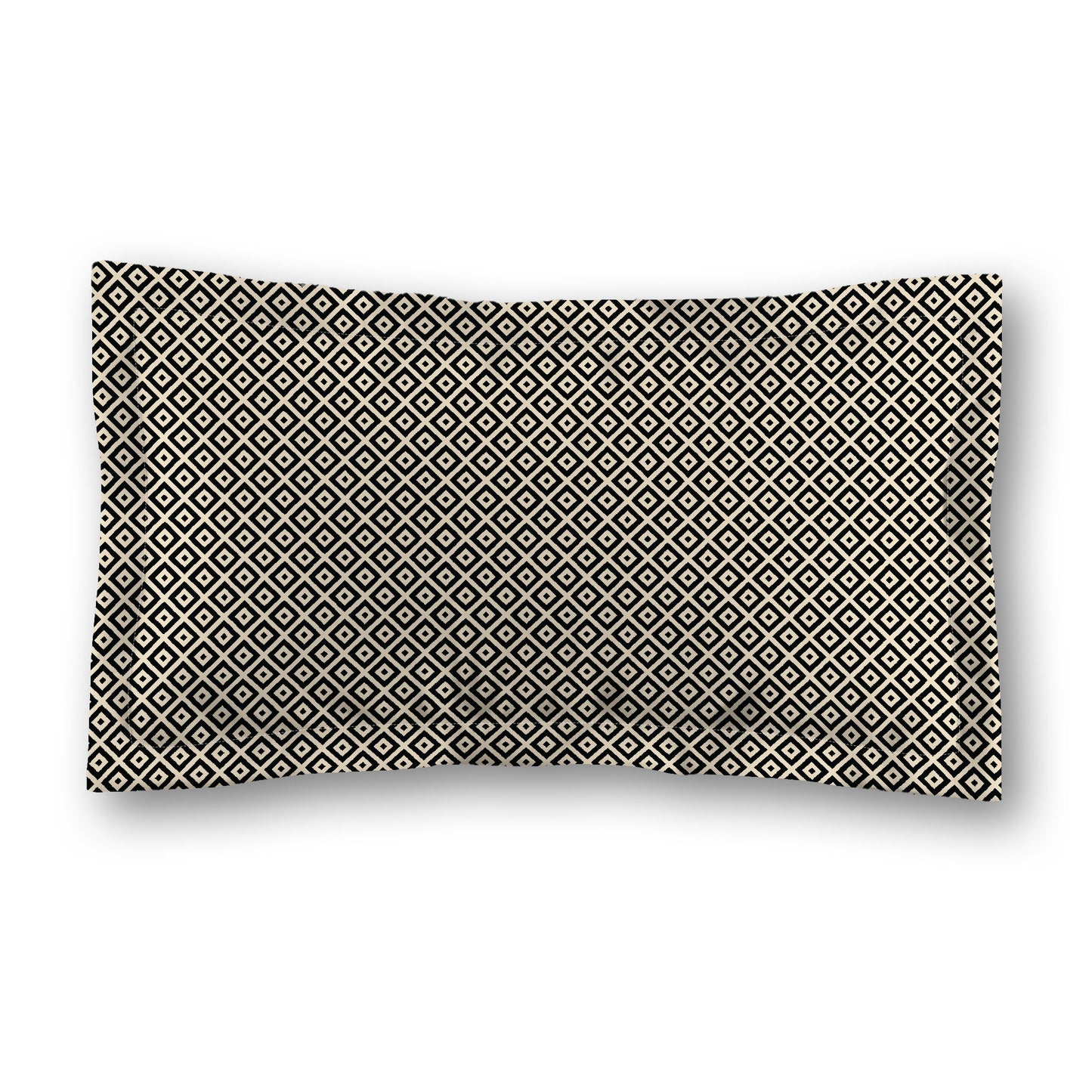 Beige Microfiber Pillow Sham with Flange, Black Repeating Square Motif Print, White Reverse Side, Standard (width x length) 22 x 30 inches / 56 x 76 cm