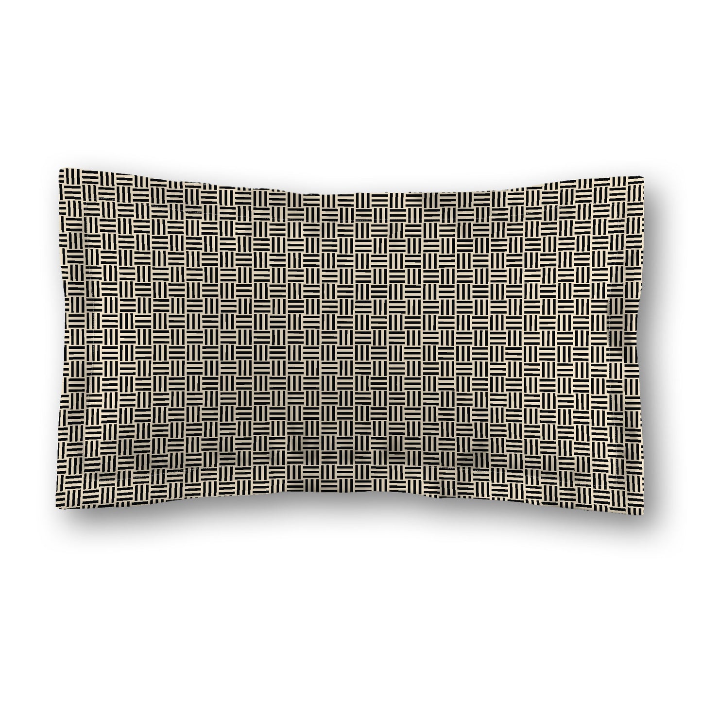 Beige Microfiber Pillow Sham with Flange, Black Single Weave Motif Print, White Reverse Side, Standard (width x length) 22 x 30 inches / 56 x 76 cm