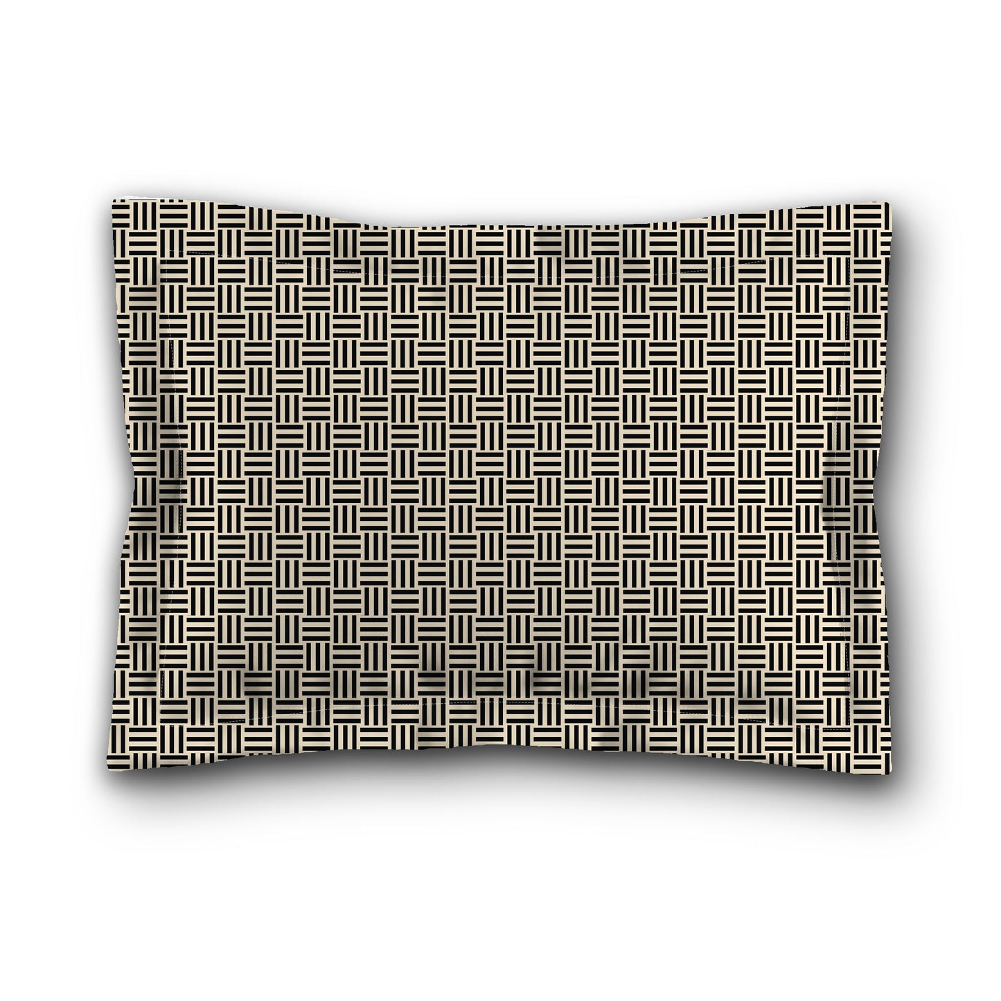 Beige Microfiber Pillow Sham with Flange, Black Single Weave Motif Print, White Reverse Side, King (width x length) 22 x 38 inches / 56 x 97 cm
