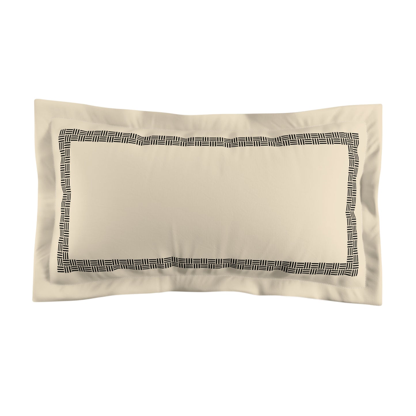 Beige Microfiber Pillow Sham with Flange, Black Double Weave Motif Print, Classic Border, White Reverse Side, Standard (width x length) 22 x 30 inches / 56 x 76 cm