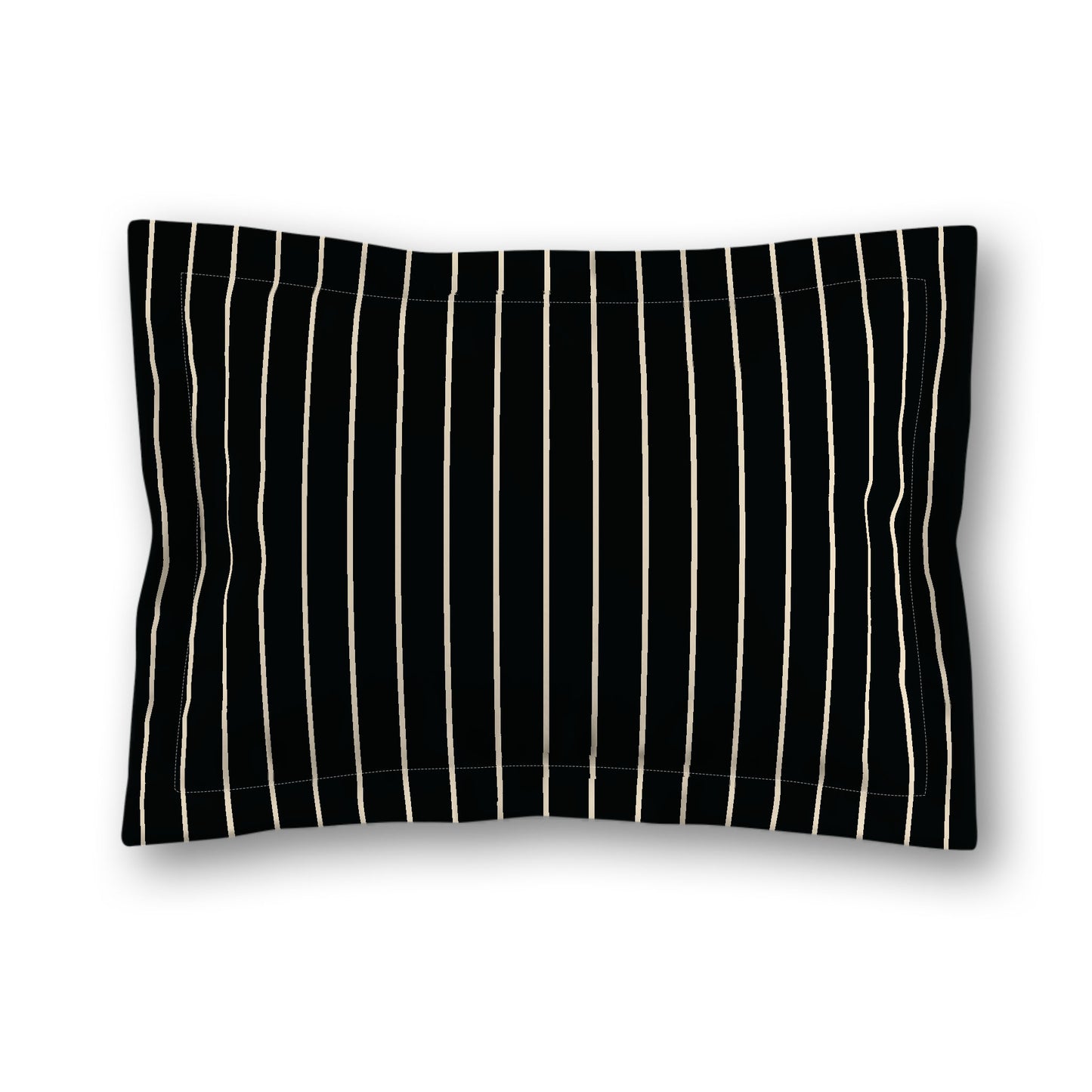 Black Microfiber Sham with Flange, Beige Stripes on Front, White Reverse Side, King (width x length) 22 x 38 inches / 56 x 97 cm