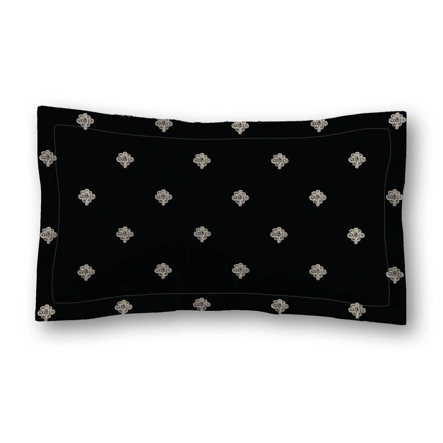 Black Microfiber Pillow Sham with Flange, Beige Hand-painted Swizzle Motif Print, White Reverse Side, Standard (width x length) 22 x 30 inches / 56 x 76 cm