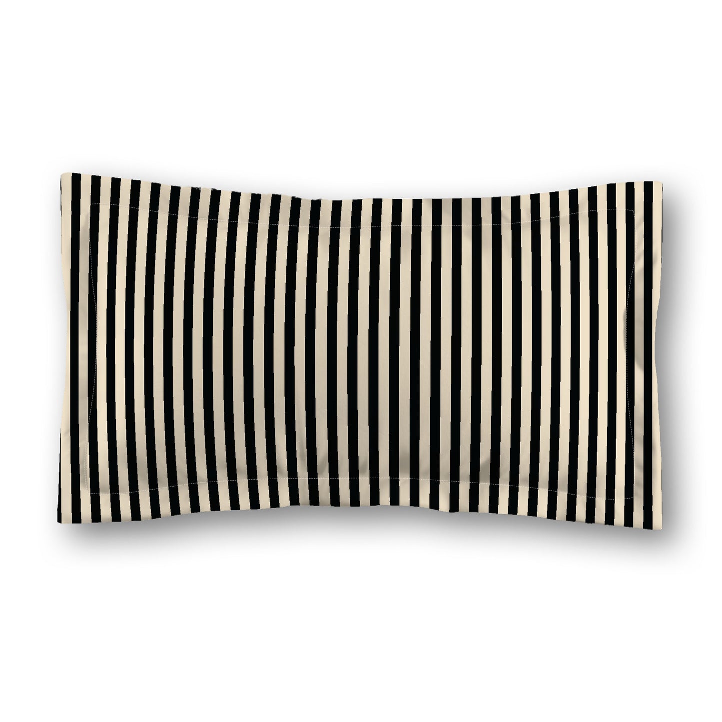 Beige Microfiber Sham with Flange, Thin Black Bars on Front, White Reverse Side, Standard (width x length) 22 x 30 inches / 56 x 76 cm