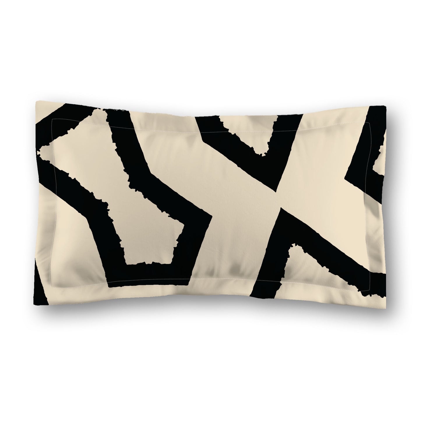 Beige Microfiber Sham with Flange, Bold Black Graphic on Front, White Reverse Side, Standard (width x length) 22 x 30 inches / 56 x 76 cm
