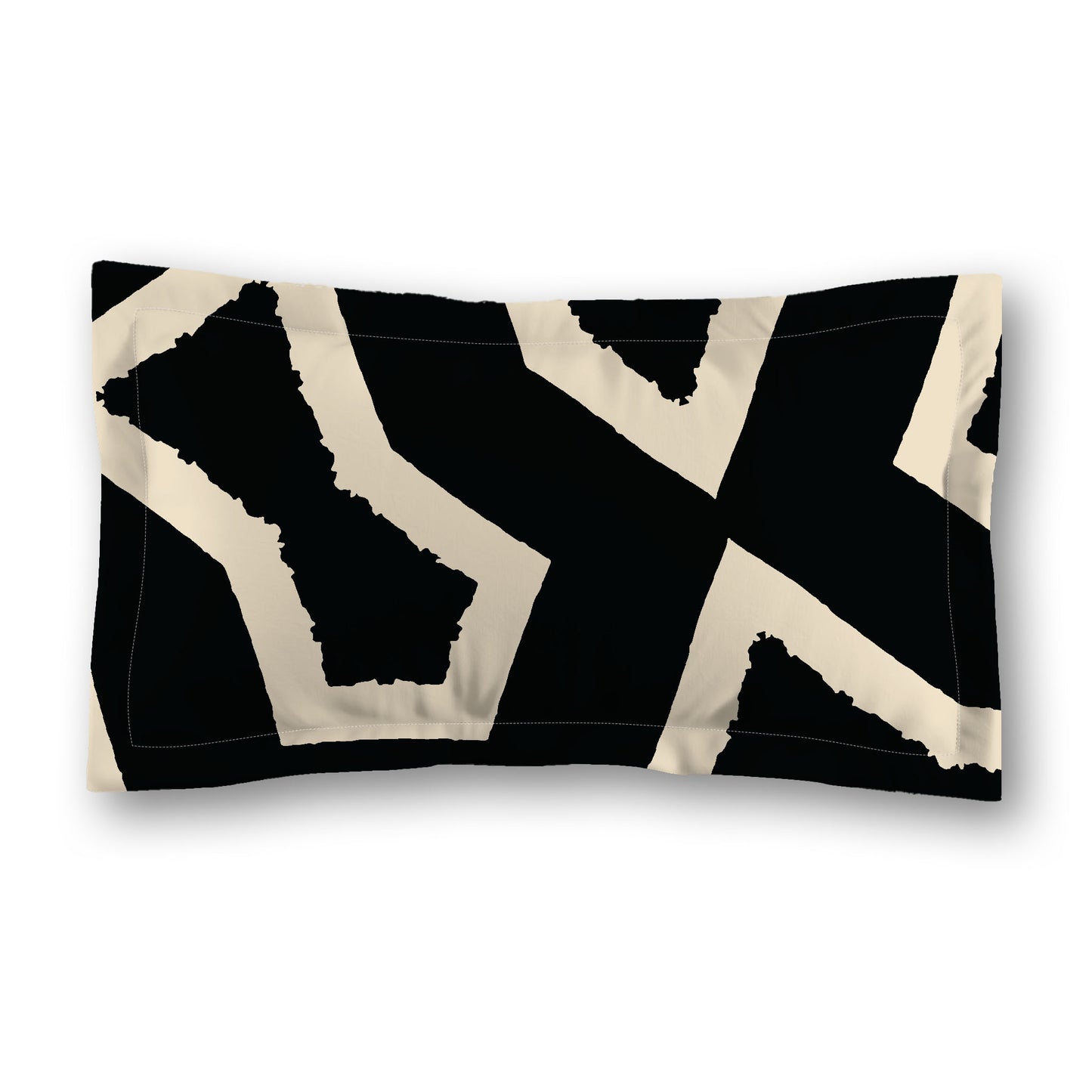 Black Microfiber Pillow Sham with Flange, Bold Beige Graphic on Front, White Reverse Side, Standard (width x length) 22 x 30 inches / 56 x 76 cm