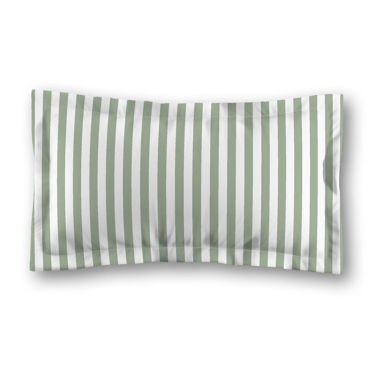 White Microfiber Sham with Flange, Green Bars on Front, White Reverse Side, Standard (width x length) 22 x 30 inches / 56 x 76 cm