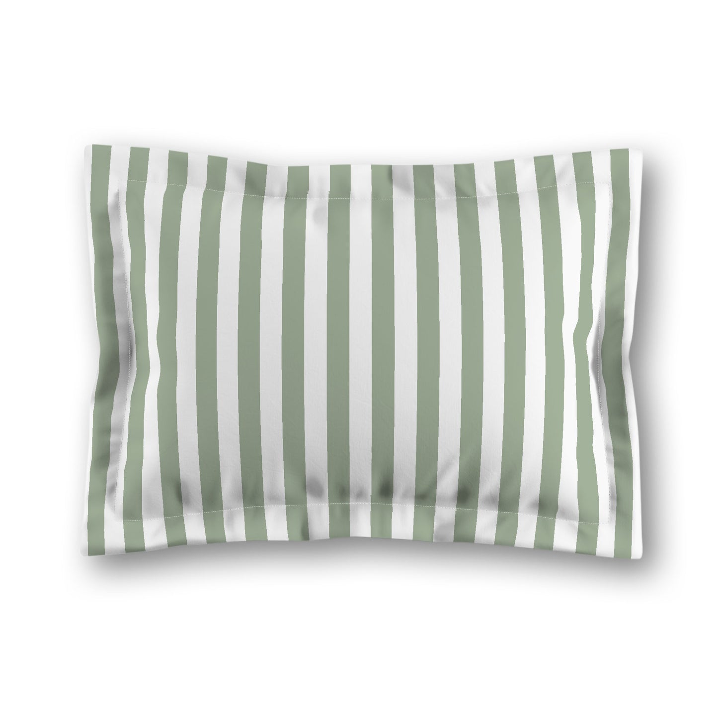 White Microfiber Sham with Flange, Green Bars on Front, White Reverse Side, King (width x length) 22 x 38 inches / 56 x 97 cm
