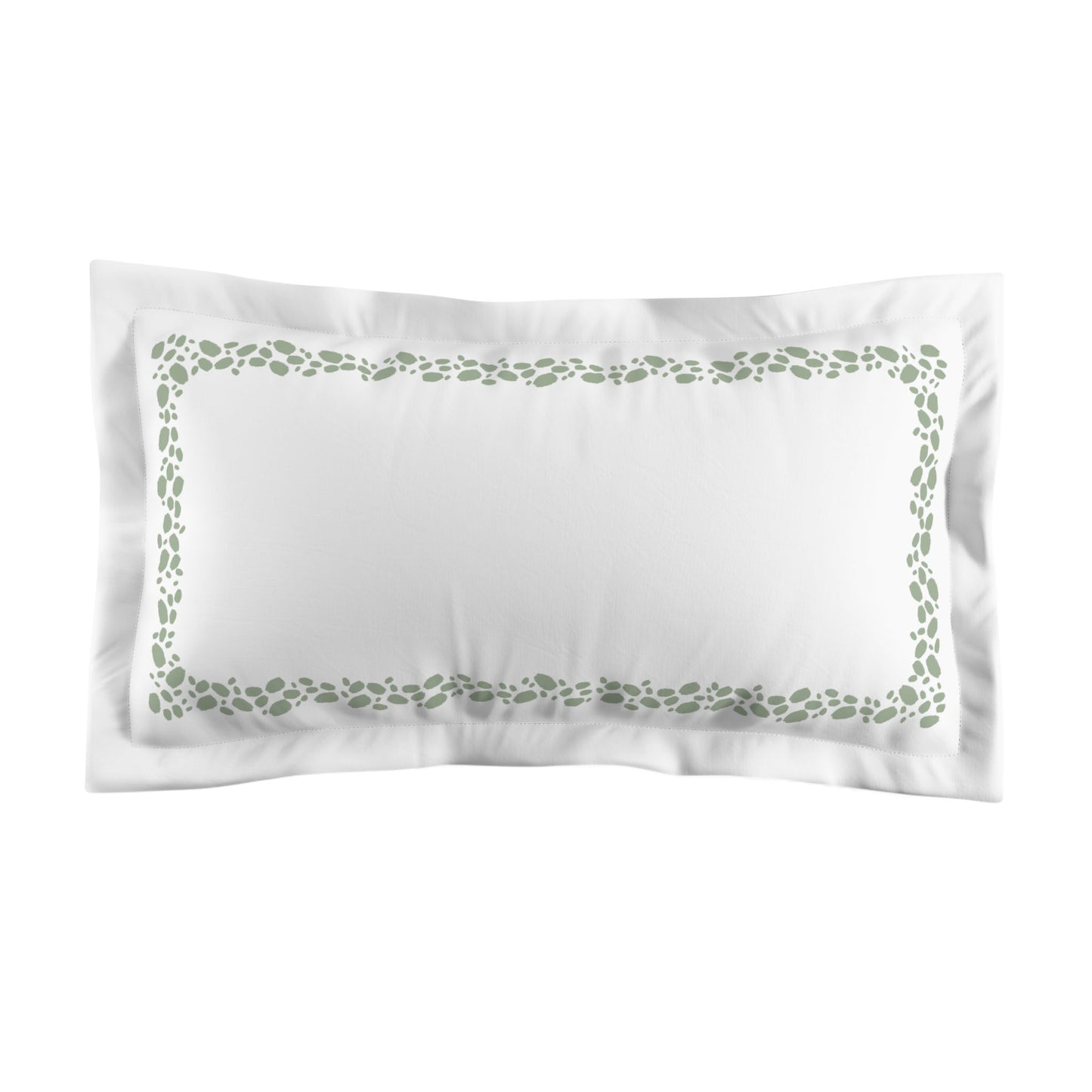 White Microfiber Pillow Sham with Flange, Green Hand-painted Dab Motif Print, Classic Border, White Reverse Side, Standard (width x length) 22 x 30 inches / 56 x 76 cm
