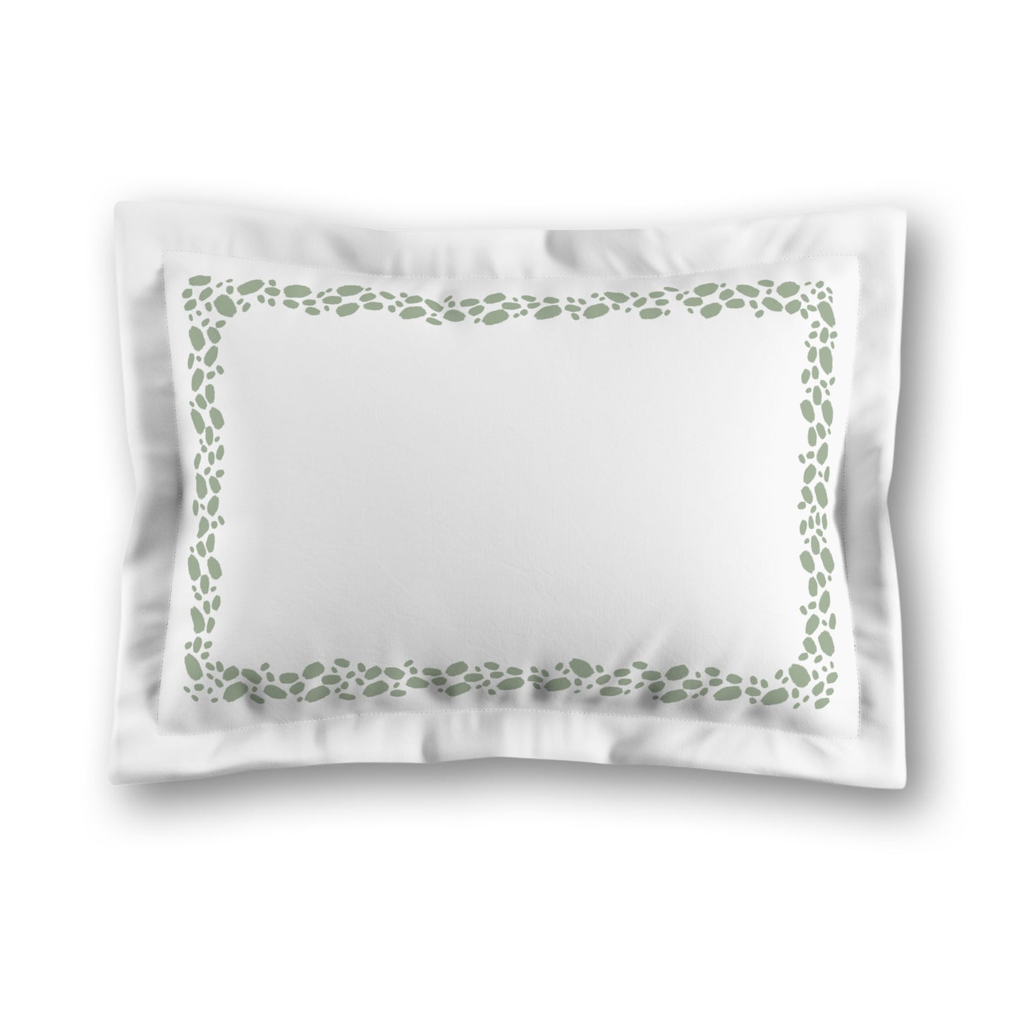 White Microfiber Pillow Sham with Flange, Green Hand-painted Dab Motif Print, Classic Border, White Reverse Side, King (width x length) 22 x 38 inches / 56 x 97 cm