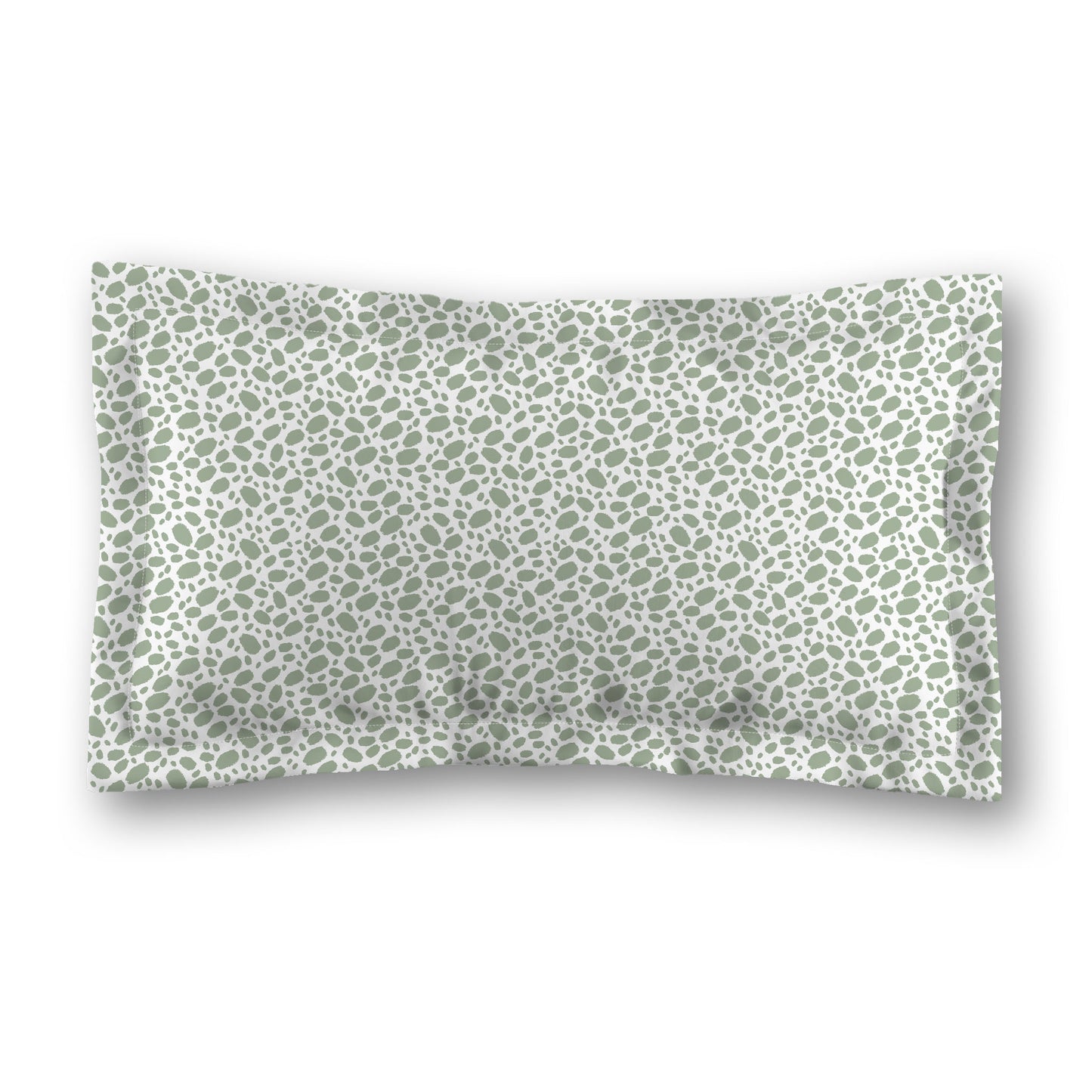 White Microfiber Pillow Sham with Flange, Green Hand-painted Dab Motif Print, White Reverse Side, Standard (width x length) 22 x 30 inches / 56 x 76 cm