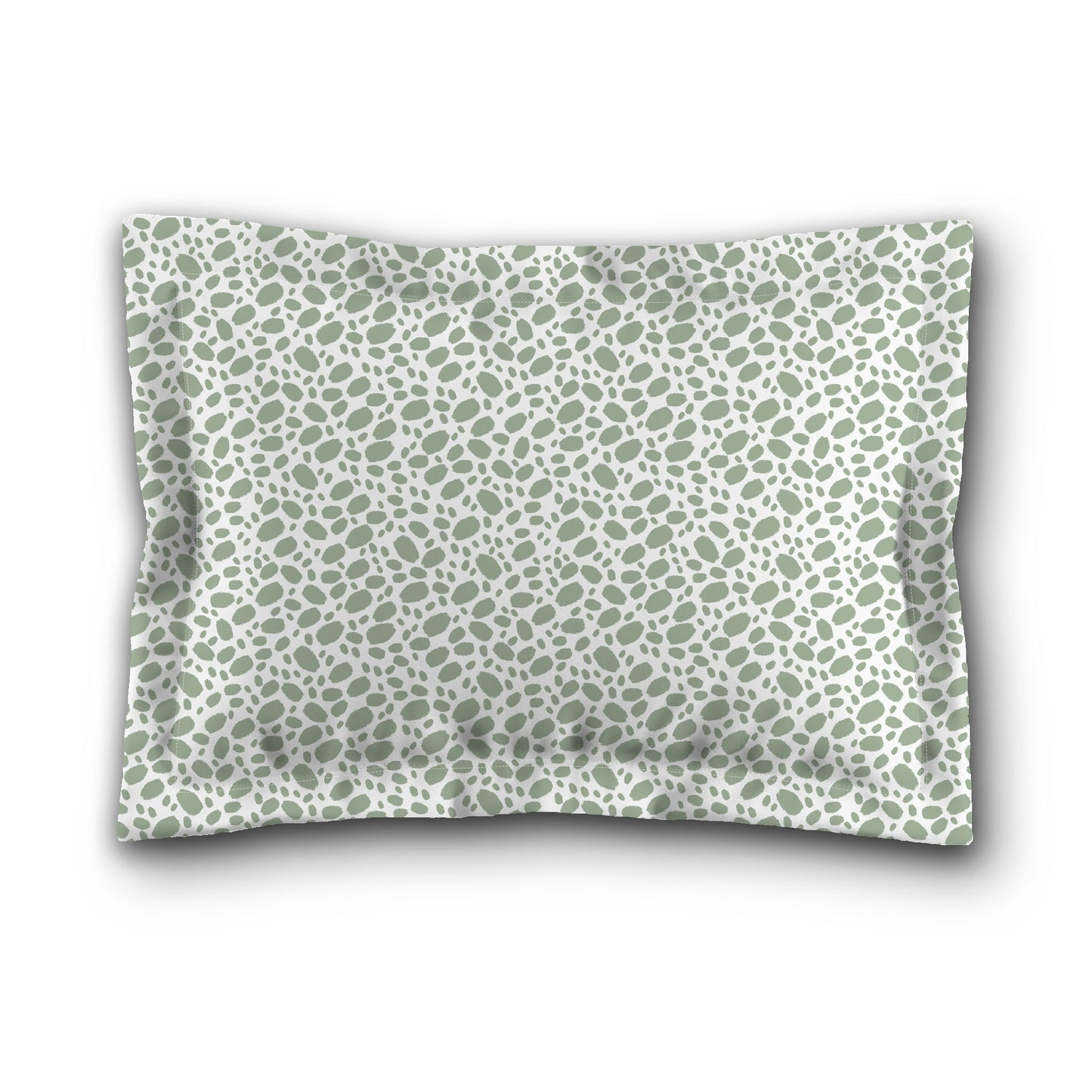 White Microfiber Pillow Sham with Flange, Green Hand-painted Dab Motif Print, White Reverse Side, King (width x length) 22 x 38 inches / 56 x 97 cm