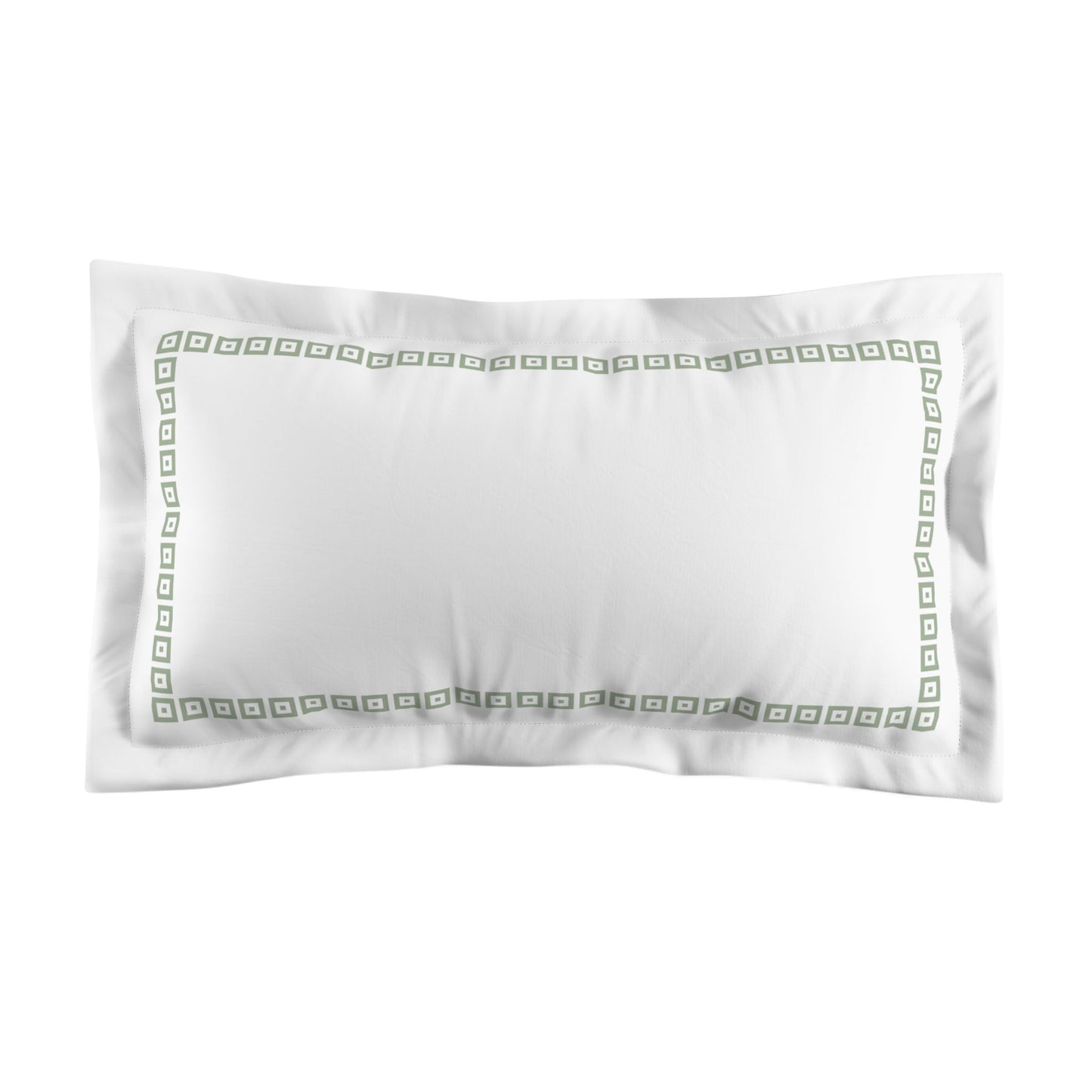 White Microfiber Pillow Sham with Flange, Green Repeating Square Motif Print, Classic Border, White Reverse Side, Standard (width x length) 22 x 30 inches / 56 x 76 cm