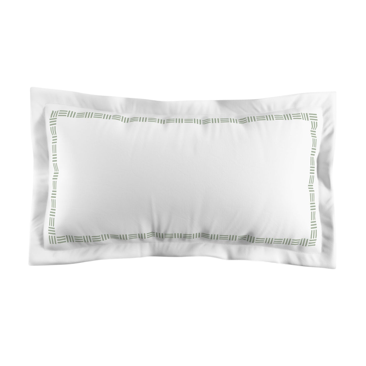 White Microfiber Pillow Sham with Flange, Green Single Weave Motif Print, Classic Border, White Reverse Side, Standard (width x length) 22 x 30 inches / 56 x 76 cm