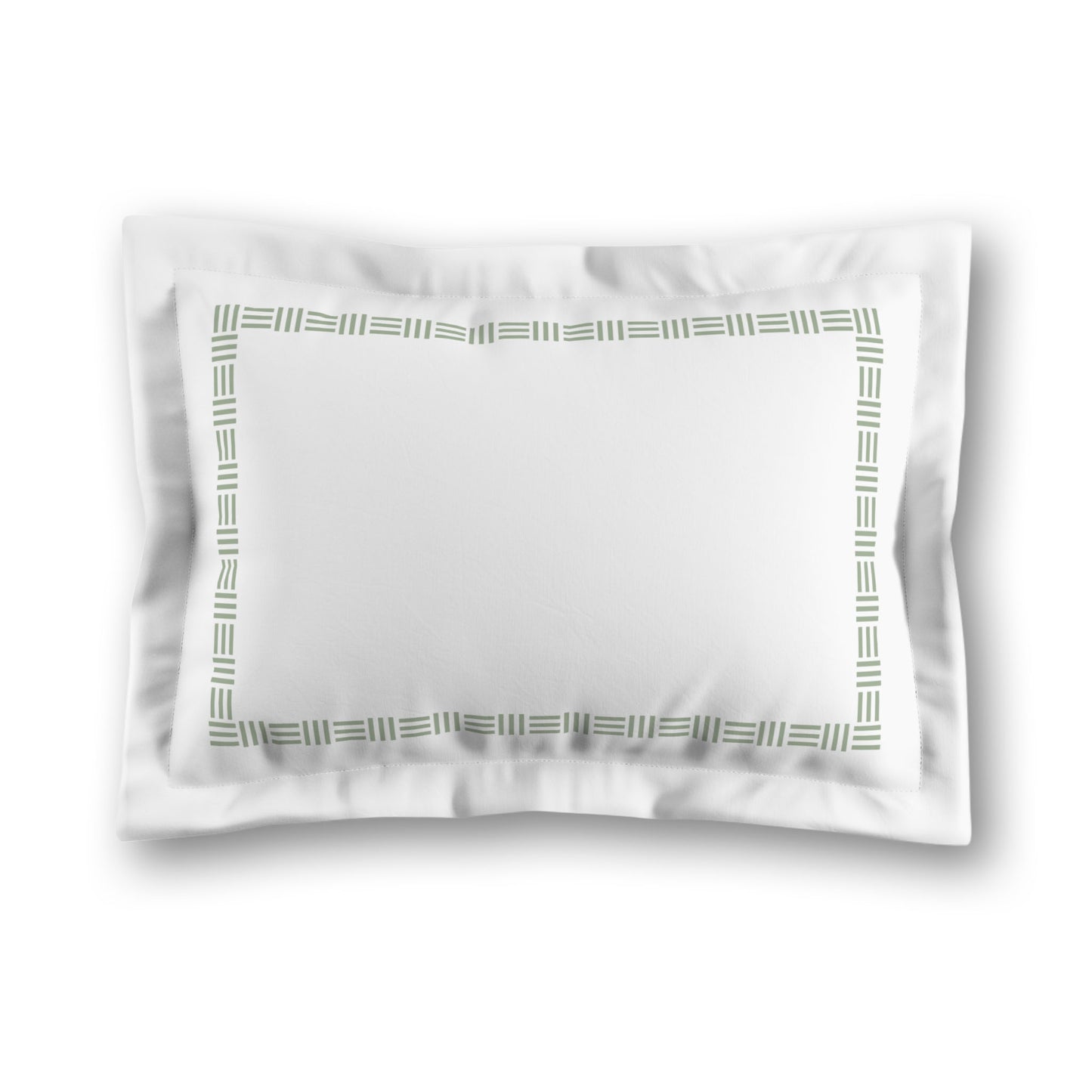 White Microfiber Pillow Sham with Flange, Green Single Weave Motif Print, Classic Border, White Reverse Side, King (width x length) 22 x 38 inches / 56 x 97 cm