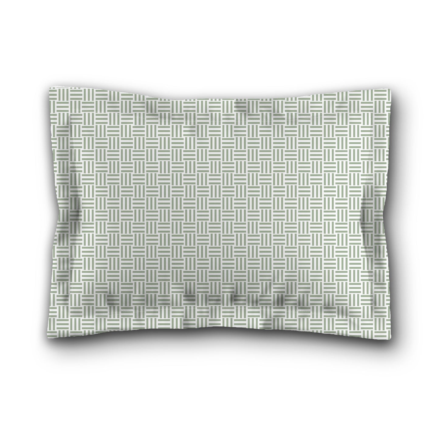 White Microfiber Pillow Sham with Flange, Green Single Weave Motif Print, White Reverse Side, King (width x length) 22 x 38 inches / 56 x 97 cm