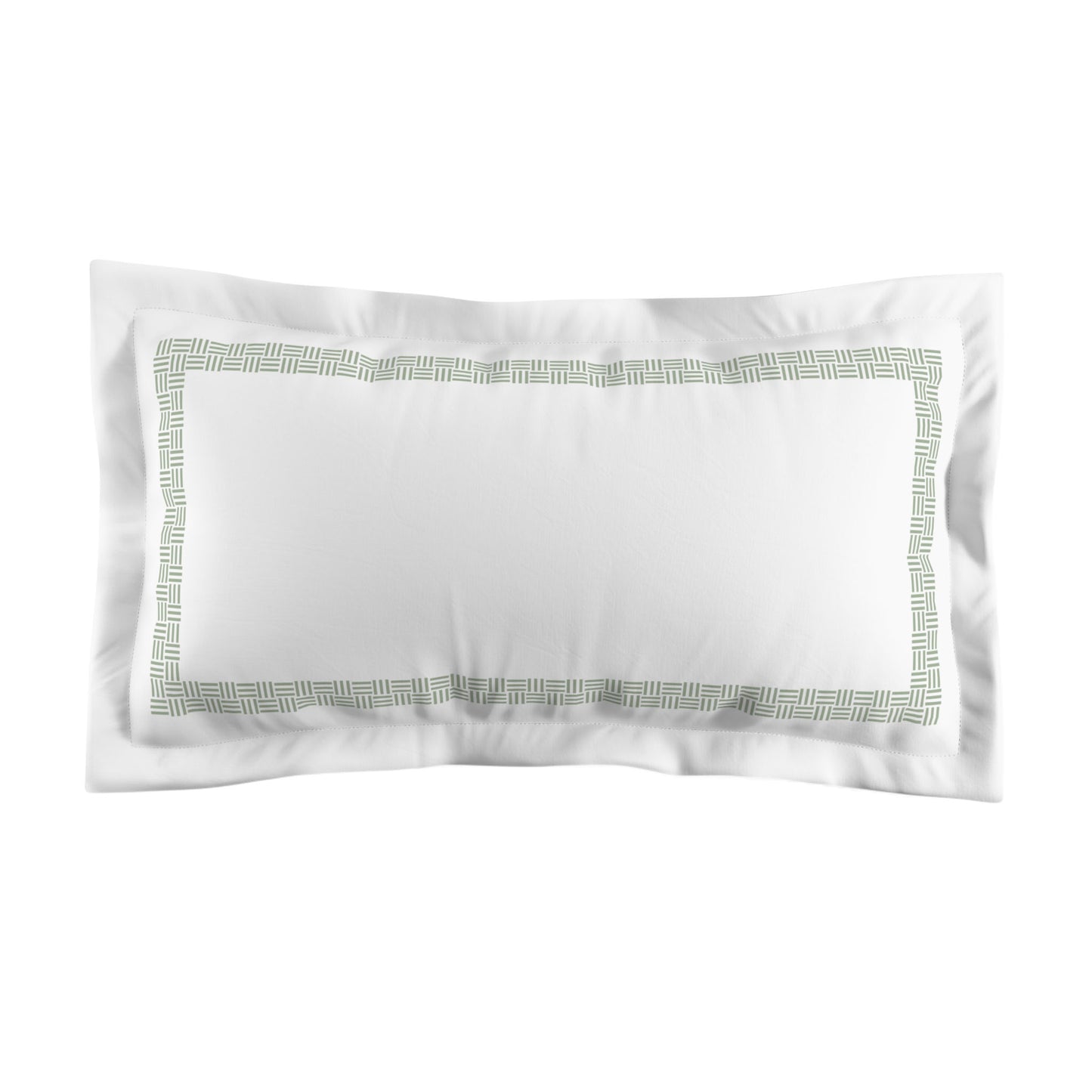 White Microfiber Pillow Sham with Flange, Green Double Weave Motif Print, Classic Border, White Reverse Side, Standard (width x length) 22 x 30 inches / 56 x 76 cm