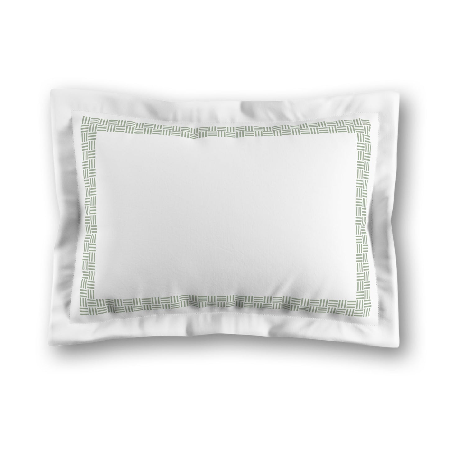 White Microfiber Pillow Sham with Flange, Green Double Weave Motif Print, Classic Border, White Reverse Side, King (width x length) 22 x 38 inches / 56 x 97 cm