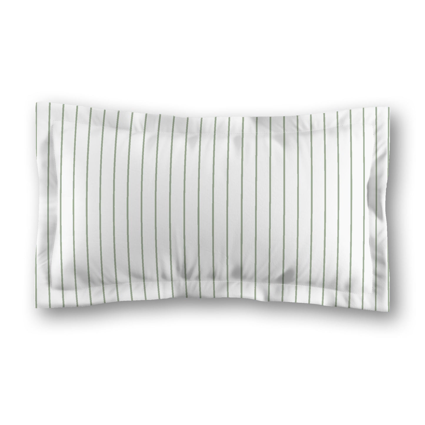 White Microfiber Sham with Flange, Green Stripes on Front, White Reverse Side, Standard (width x length) 22 x 30 inches / 56 x 76 cm