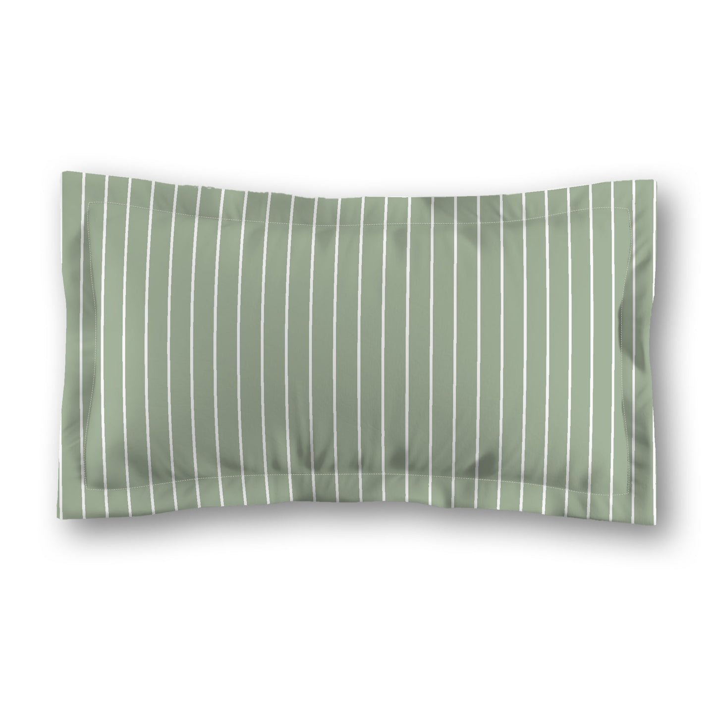 Green Microfiber Sham with Flange, White Stripes on Front, White Reverse Side, Standard (width x length) 22 x 30 inches / 56 x 76 cm