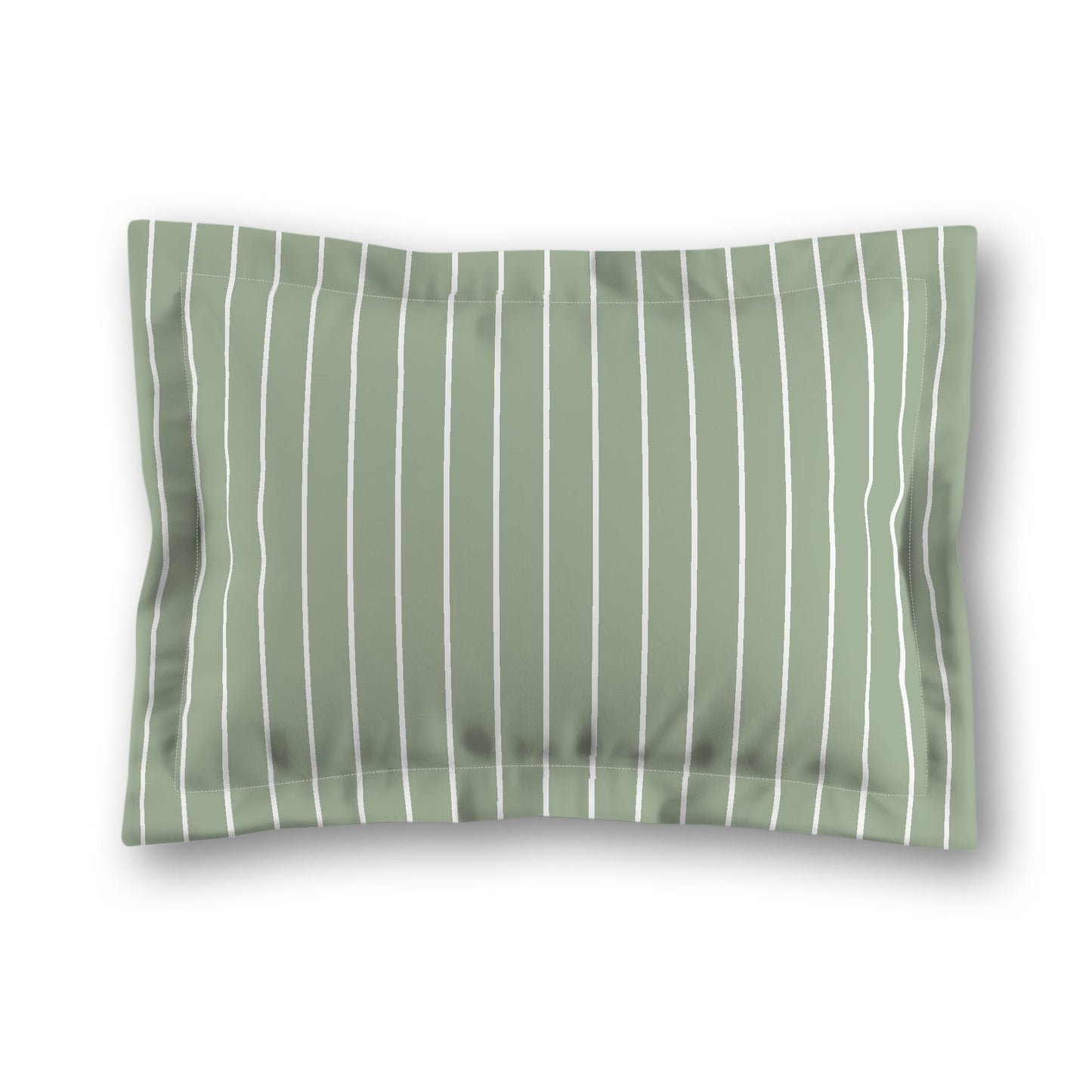 Green Microfiber Sham with Flange, White Stripes on Front, White Reverse Side, King (width x length) 22 x 38 inches / 56 x 97 cm