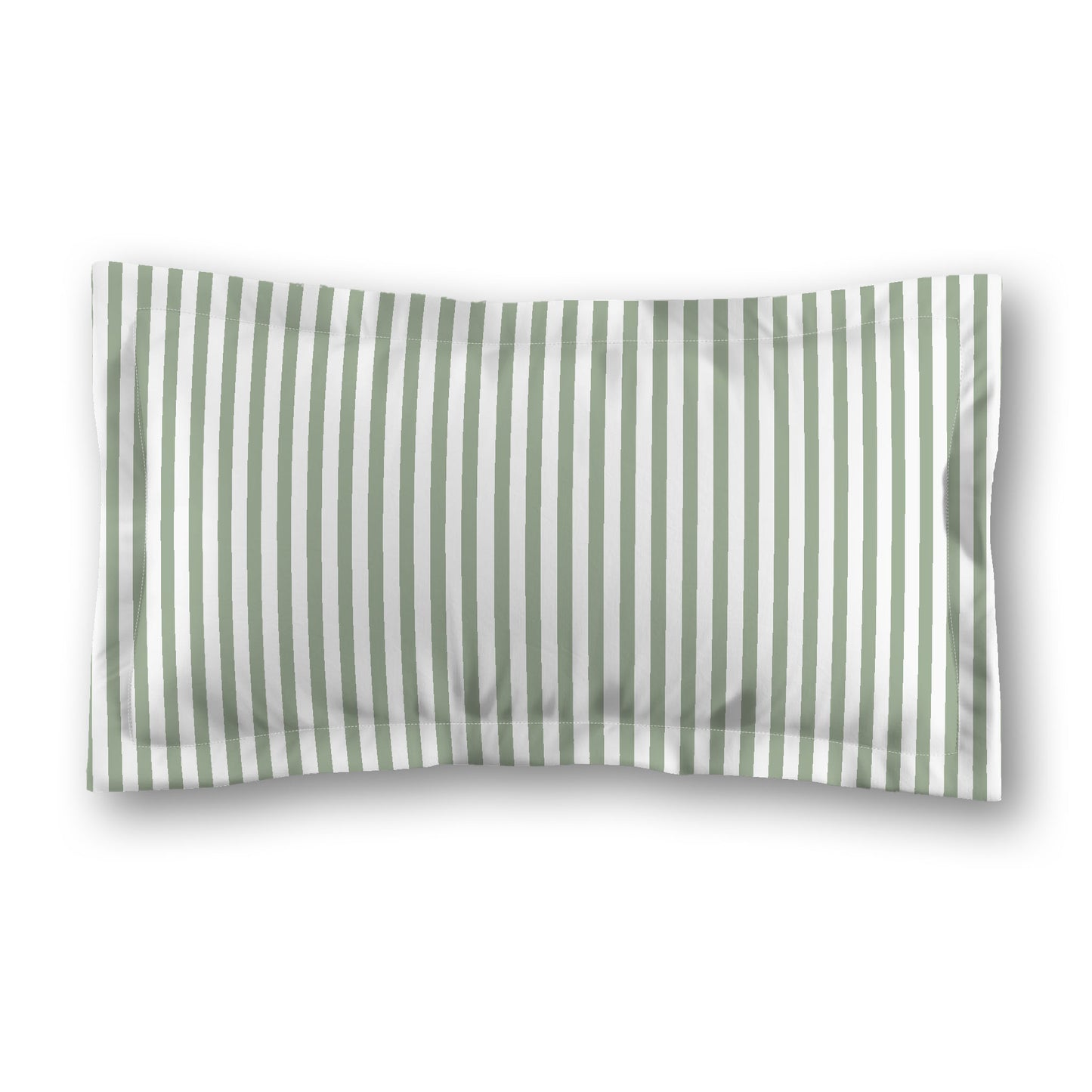 White Microfiber Sham with Flange, Thin Green Bars on Front, White Reverse Side, Standard (width x length) 22 x 30 inches / 56 x 76 cm