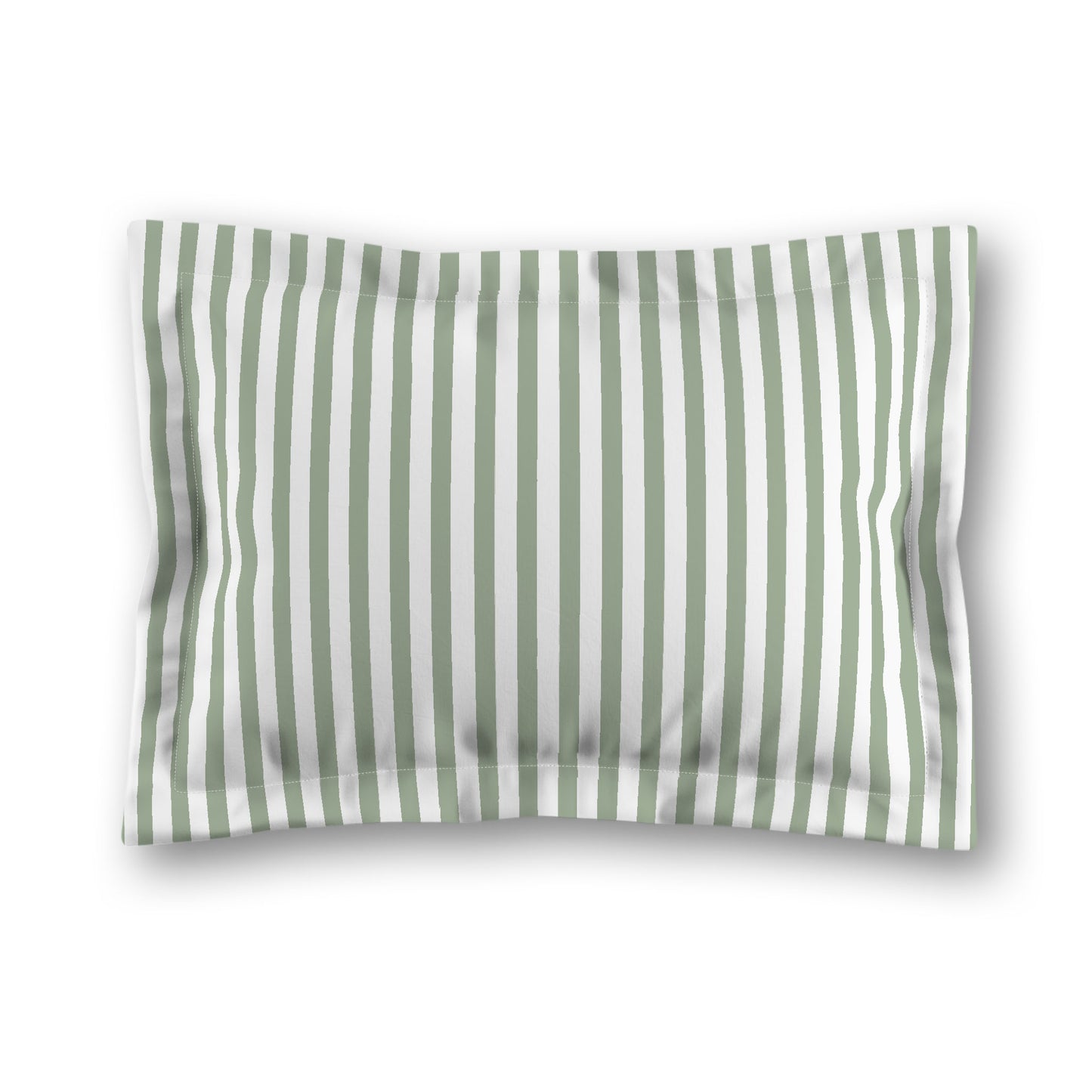 White Microfiber Sham with Flange, Thin Green Bars on Front, White Reverse Side, King (width x length) 22 x 38 inches / 56 x 97 cm