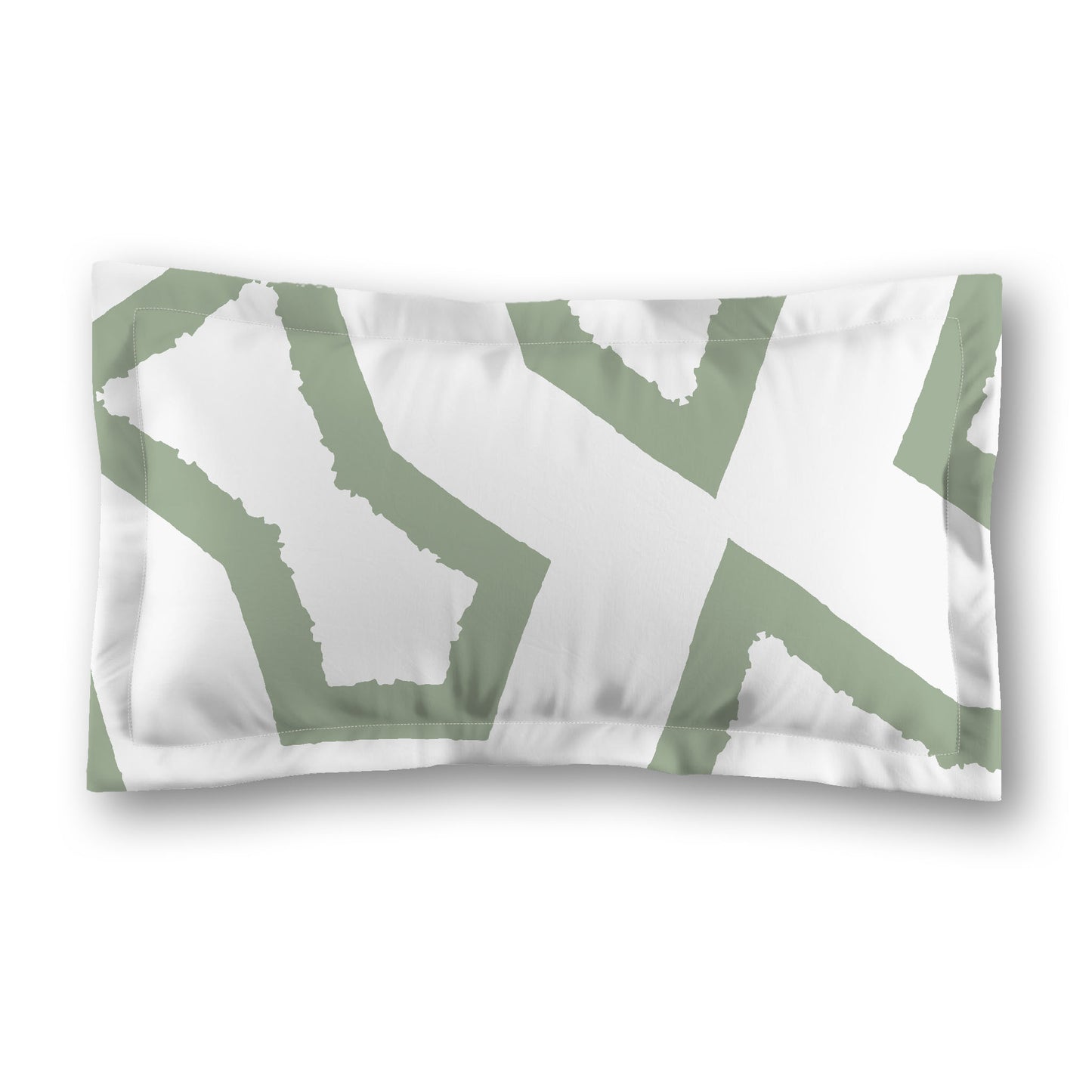 White Microfiber Sham with Flange, Bold Green Graphic on Front, White Reverse Side, Standard (width x length) 22 x 30 inches / 56 x 76 cm
