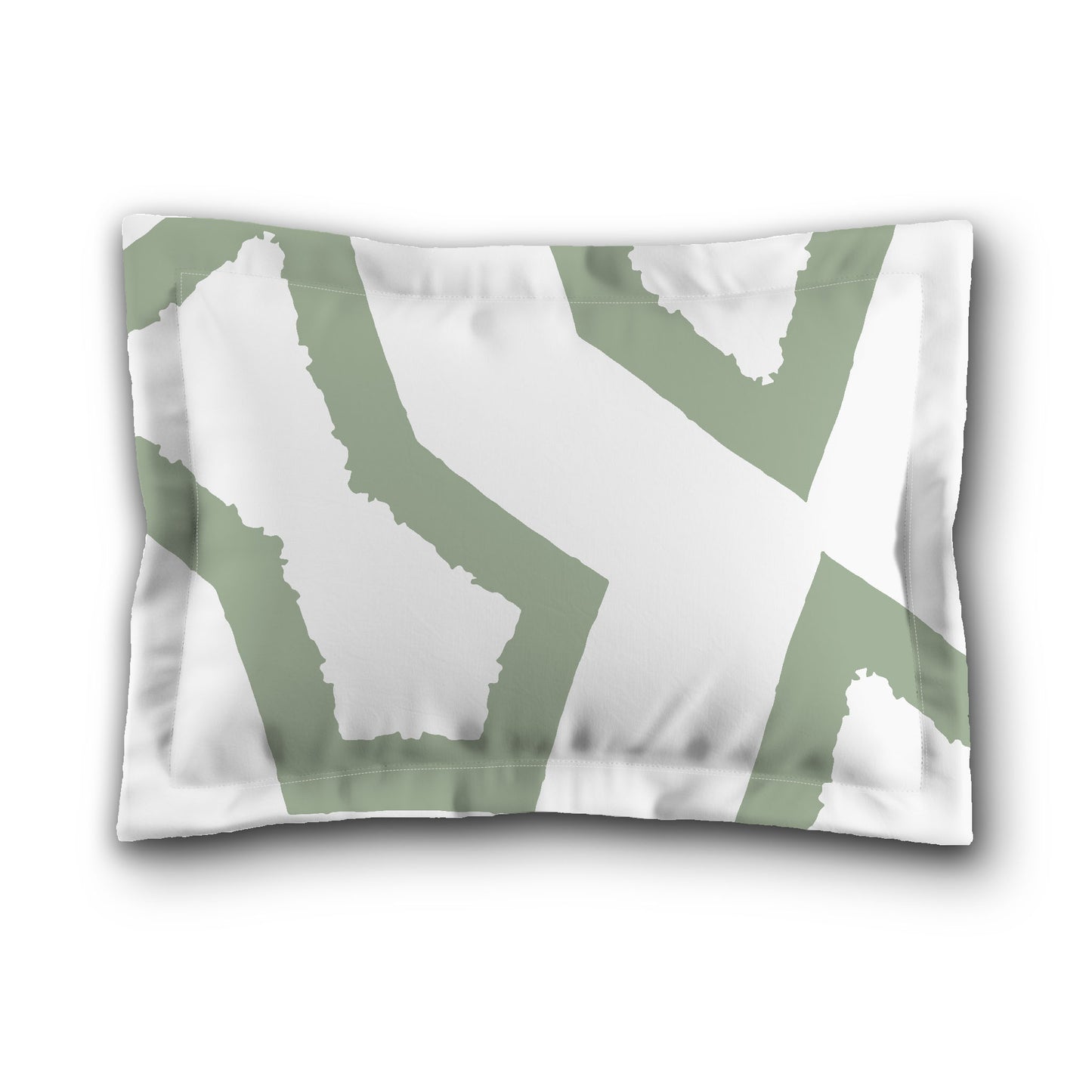 White Microfiber Sham with Flange, Bold Green Graphic on Front, White Reverse Side, King (width x length) 22 x 38 inches / 56 x 97 cm