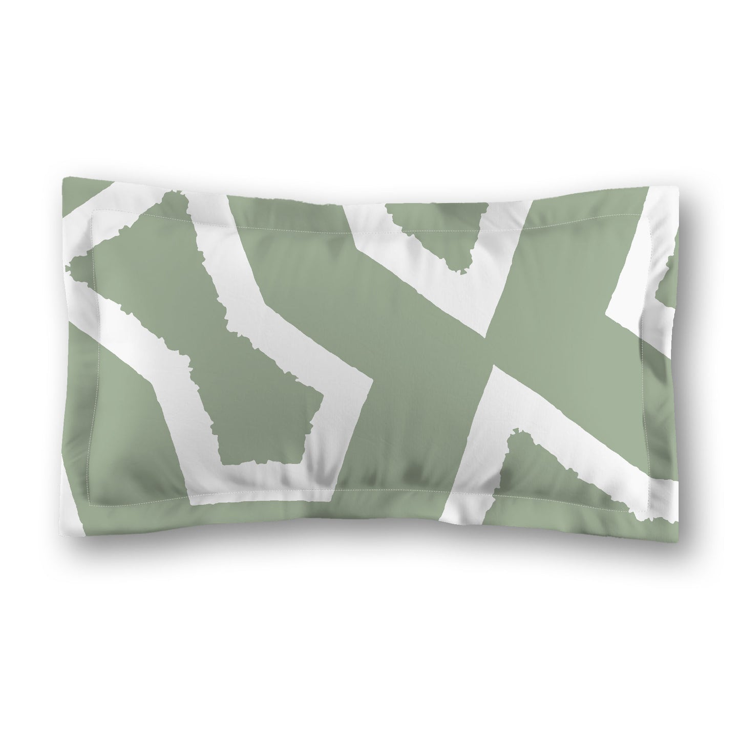 Green Microfiber Pillow Sham with Flange, Bold White Graphic on Front, White Reverse Side, Standard (width x length) 22 x 30 inches / 56 x 76 cm